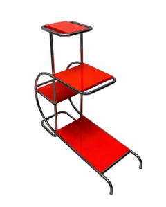 Bauhaus Étagère, Chromed and Luminous Red, Germany, circa 1930