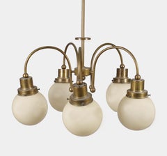 Bauhaus Five-Light Opal Globe Glass Chandelier, Germany 1930s