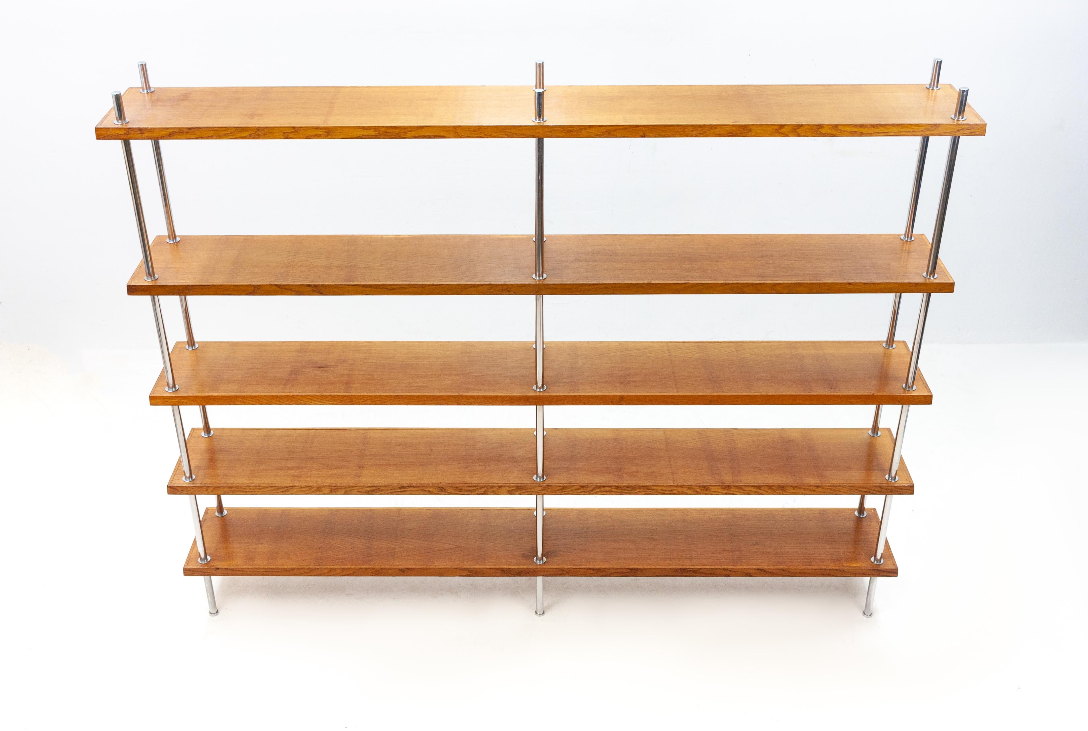 Dutch Bauhaus Freestanding Oak Bookcase