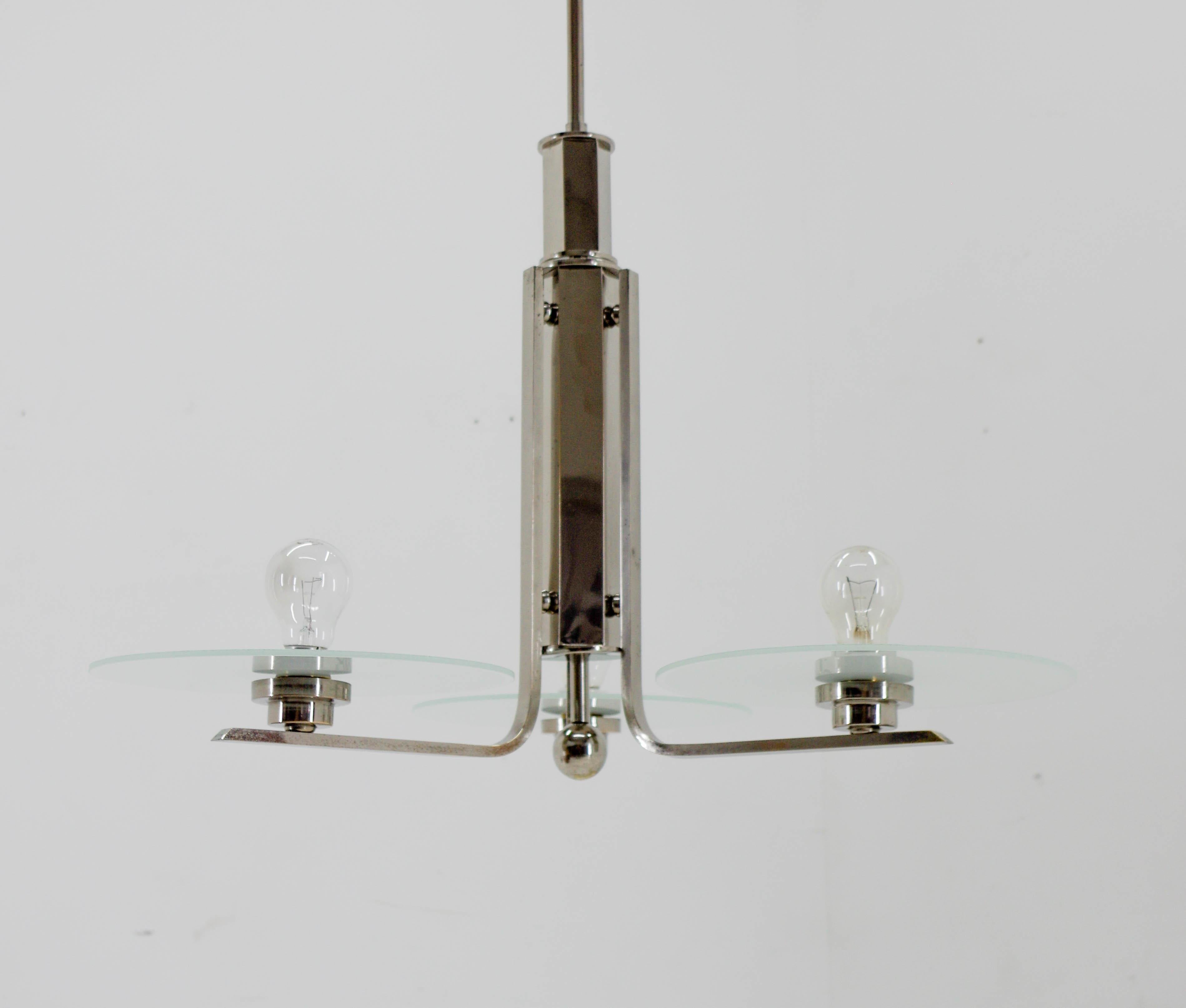 Bauhaus / Functionalist Chrome and Glass Chandelier, 1920s For Sale 3