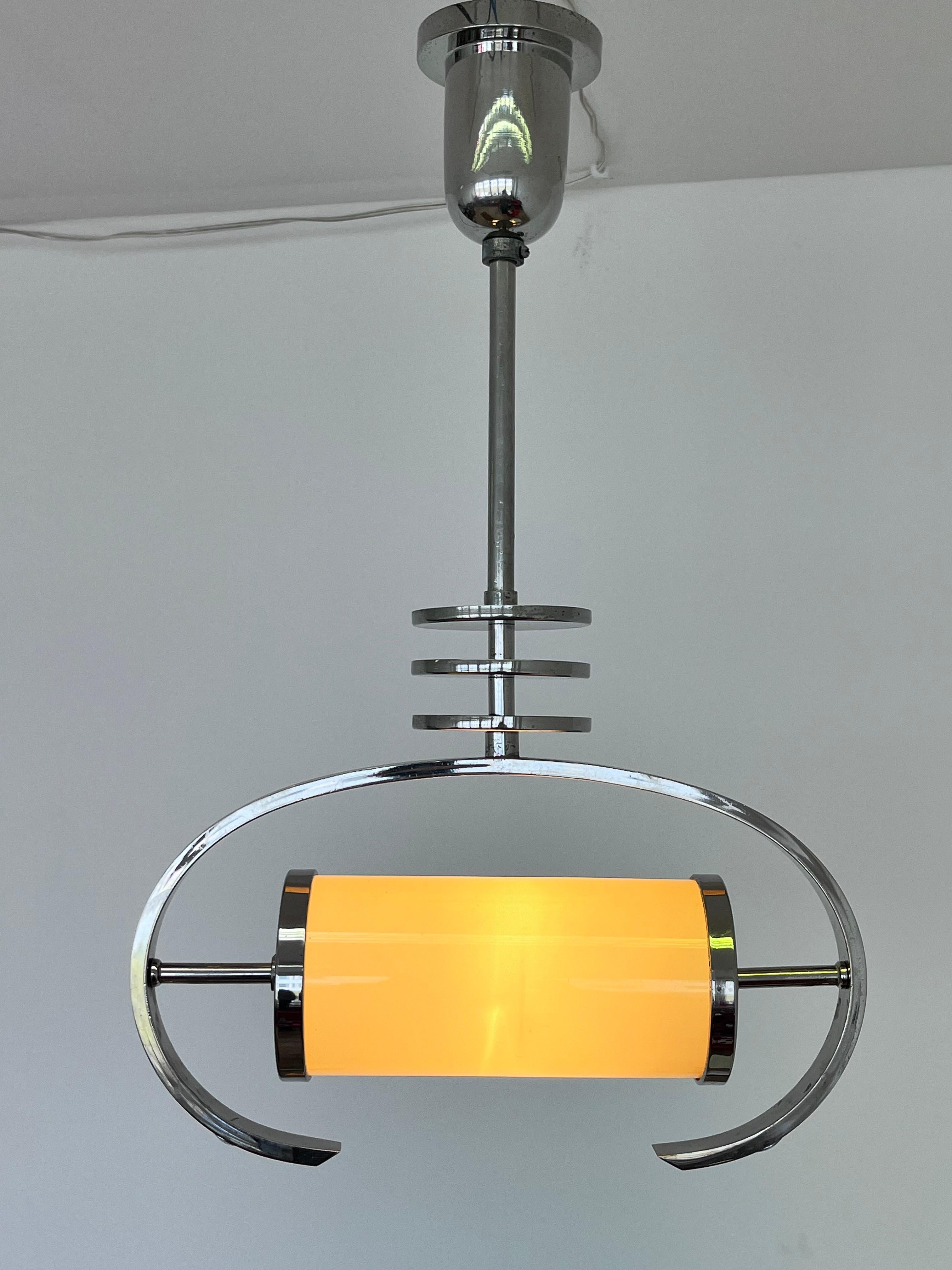 Czech Bauhaus / functionalist chrome pendant / lamp - 1930s For Sale