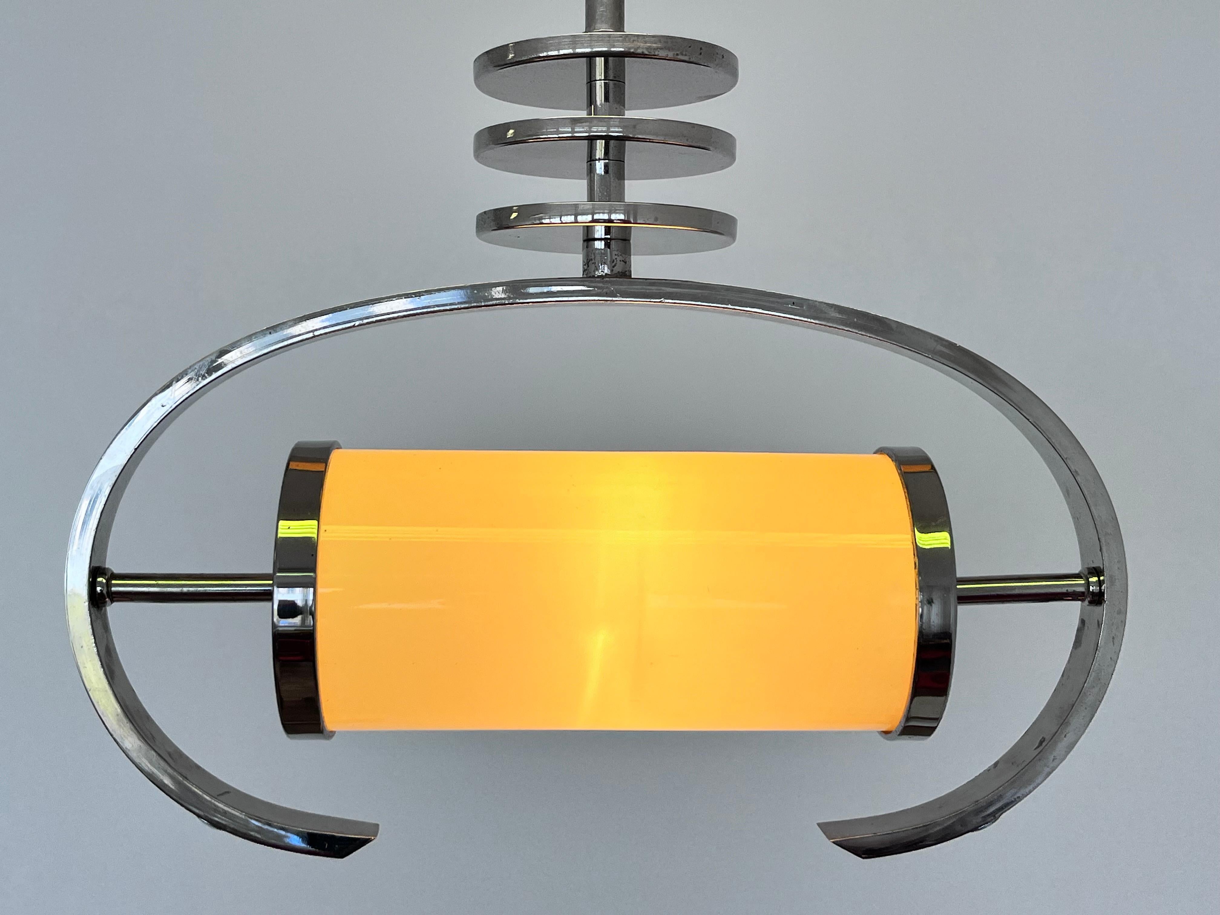 Bauhaus / functionalist chrome pendant / lamp - 1930s In Good Condition For Sale In Praha, CZ