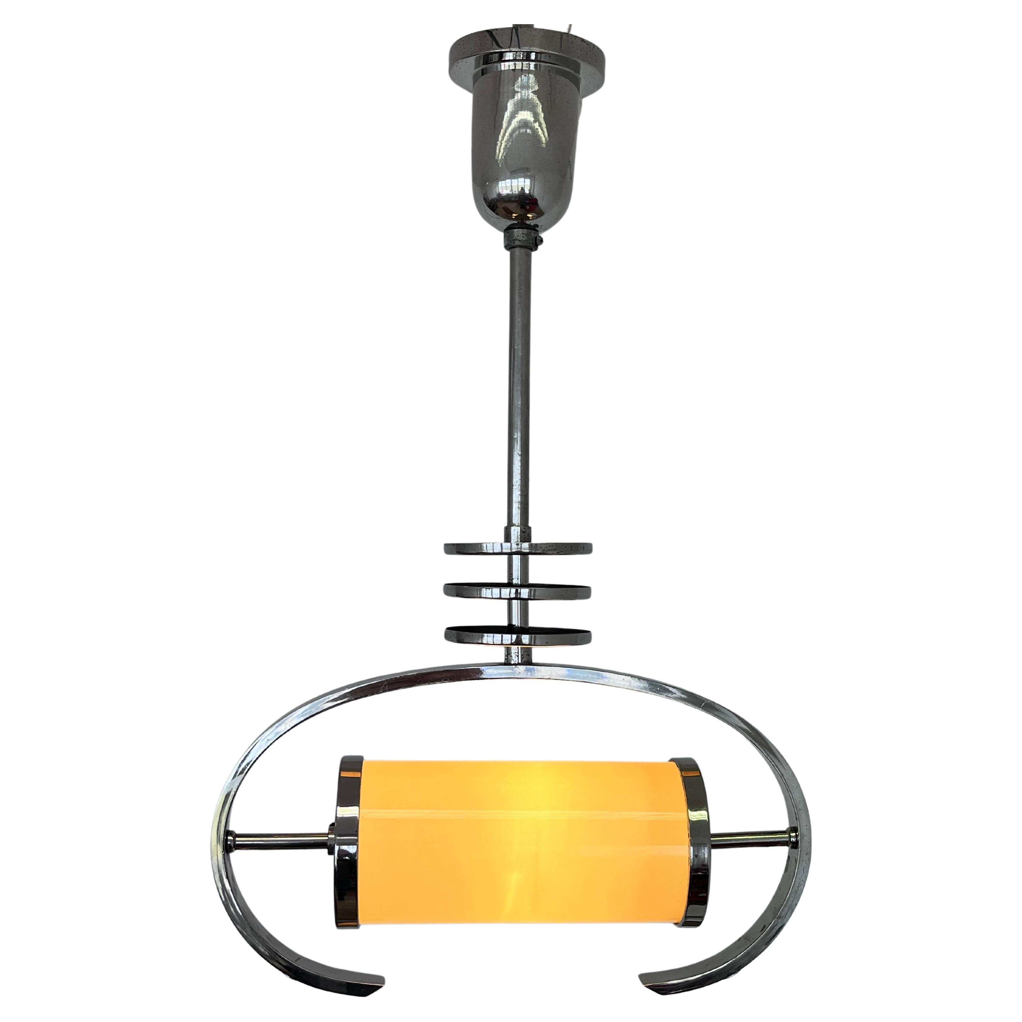Bauhaus / functionalist chrome pendant / lamp - 1930s For Sale