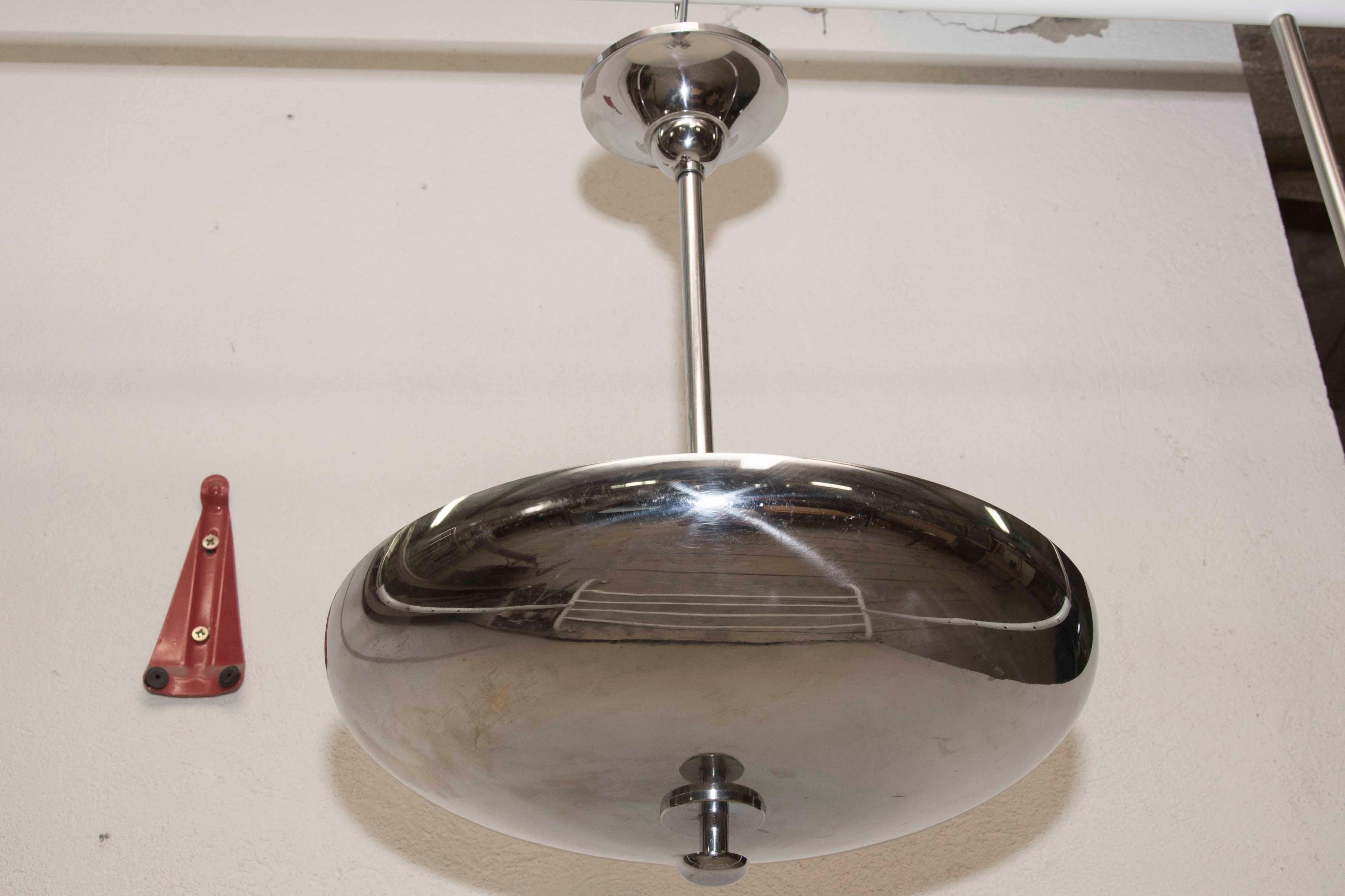 Bauhaus Functionalist Chromium-Plated Pendant, Bohemia, 1940s In Excellent Condition In Prague 8, CZ