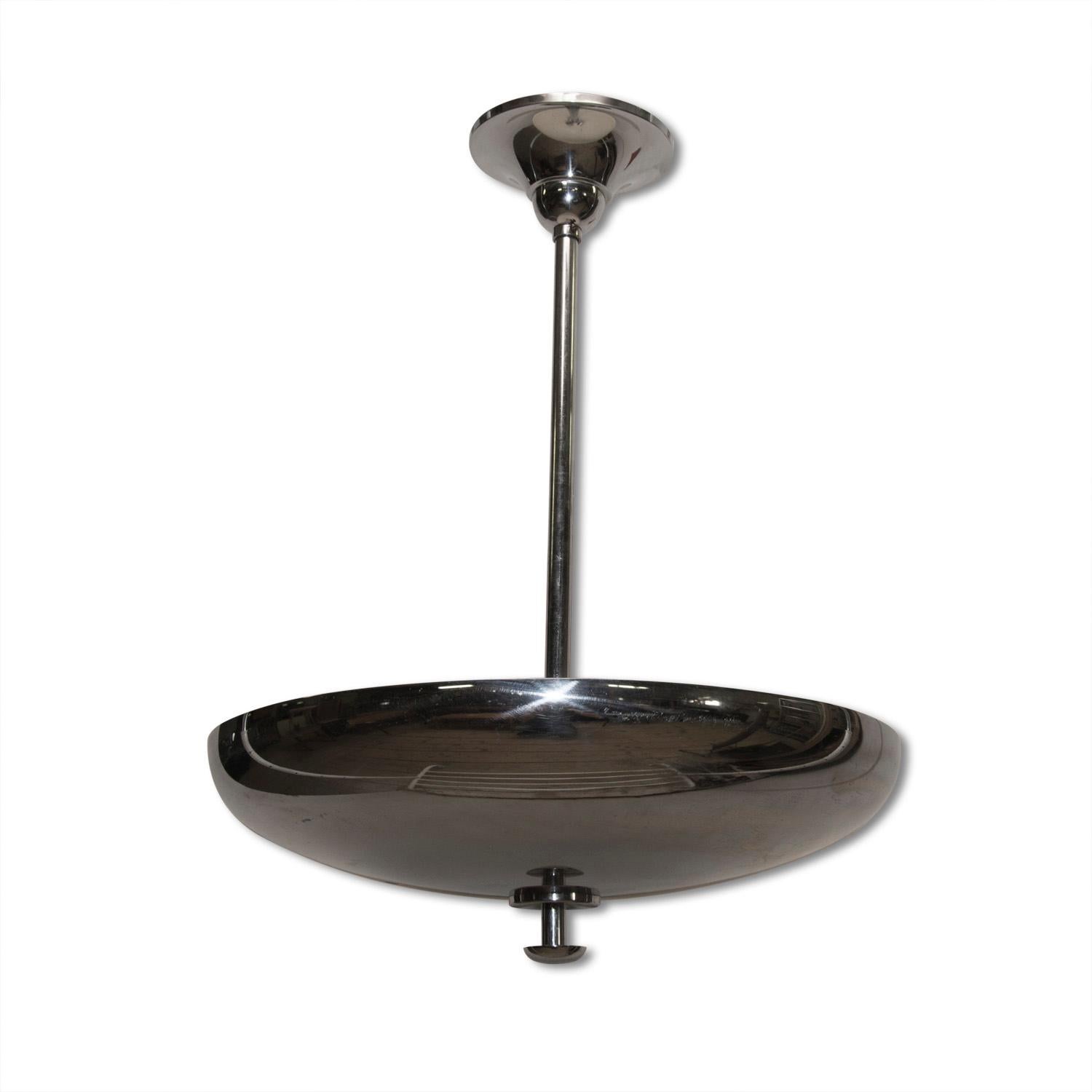 Bauhaus Functionalist Chromium-Plated Pendant, Bohemia, 1940s 3