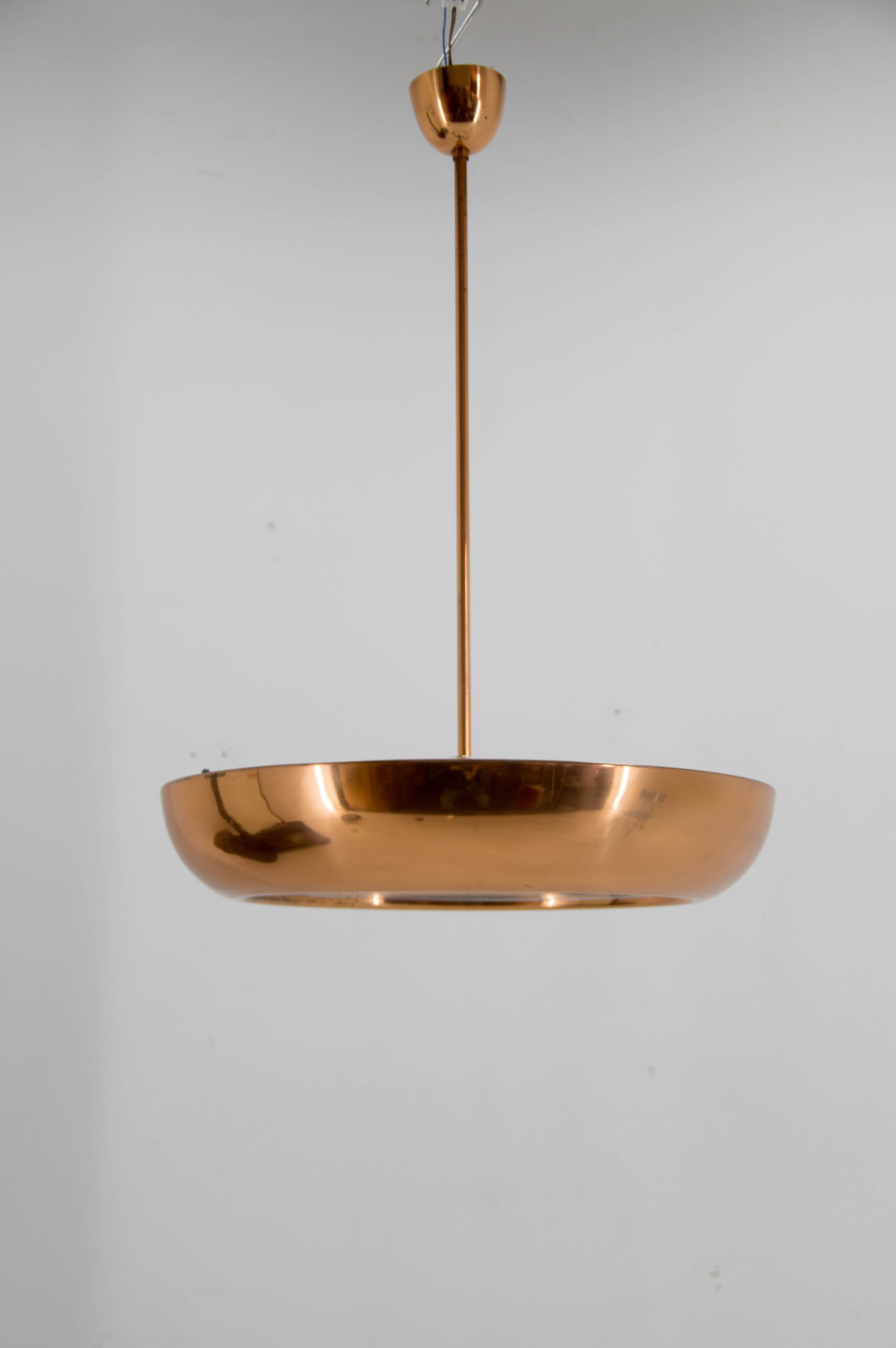 Czech Bauhaus / Functionalist Copper Chandelier UFO, 1930s For Sale