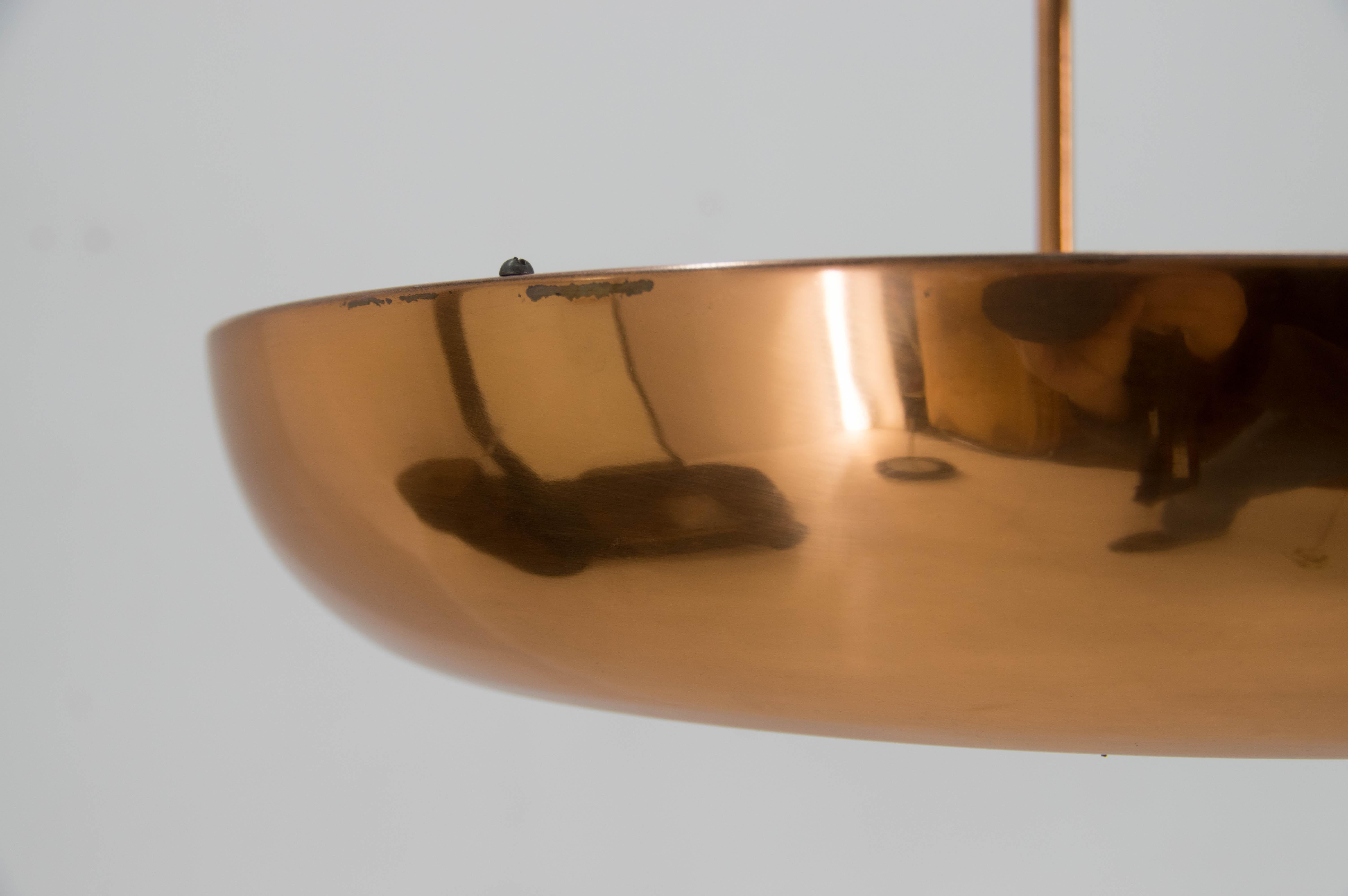 Glass Bauhaus / Functionalist Copper Chandelier UFO, 1930s For Sale