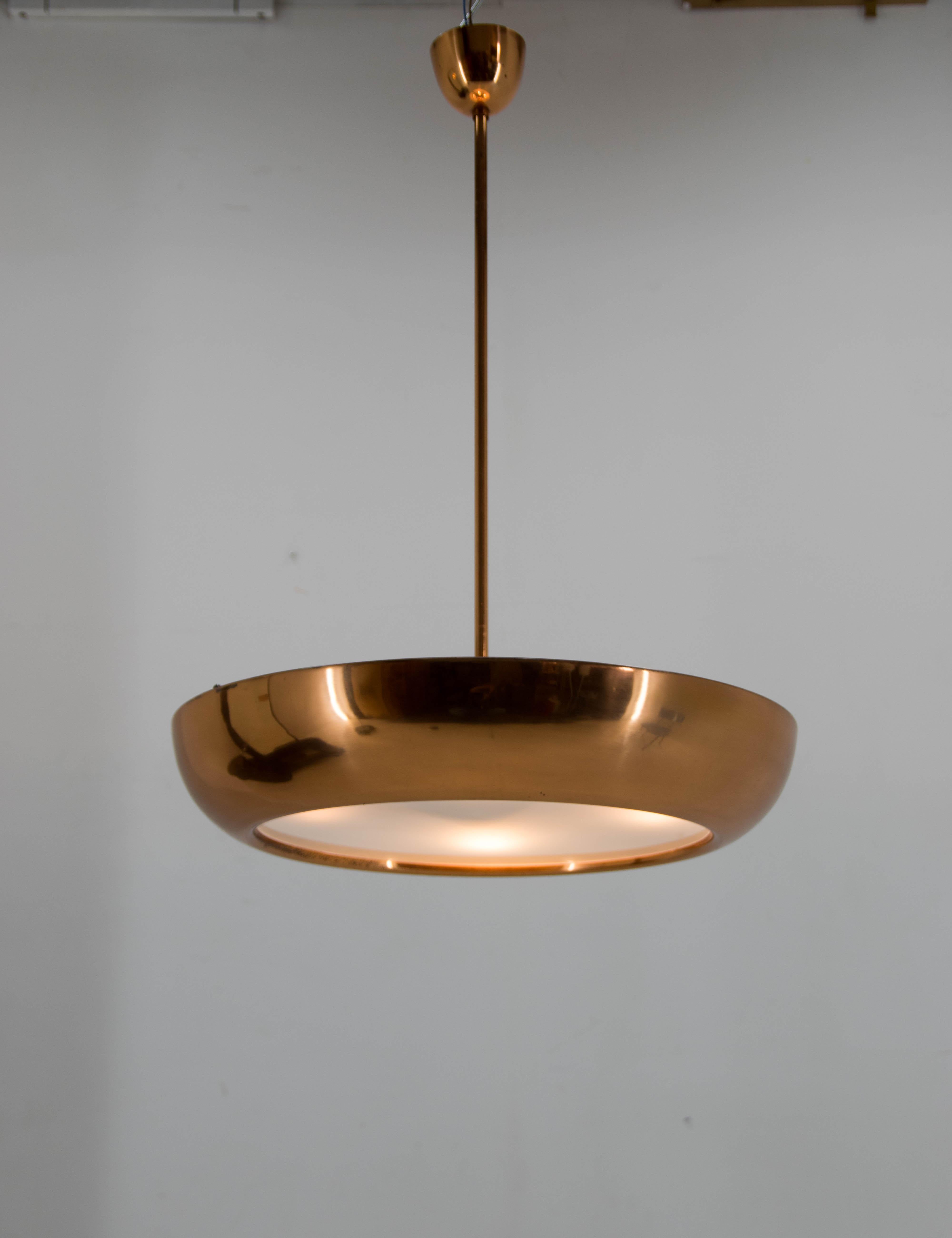 Bauhaus / Functionalist Copper Chandelier UFO, 1930s in vendita 3