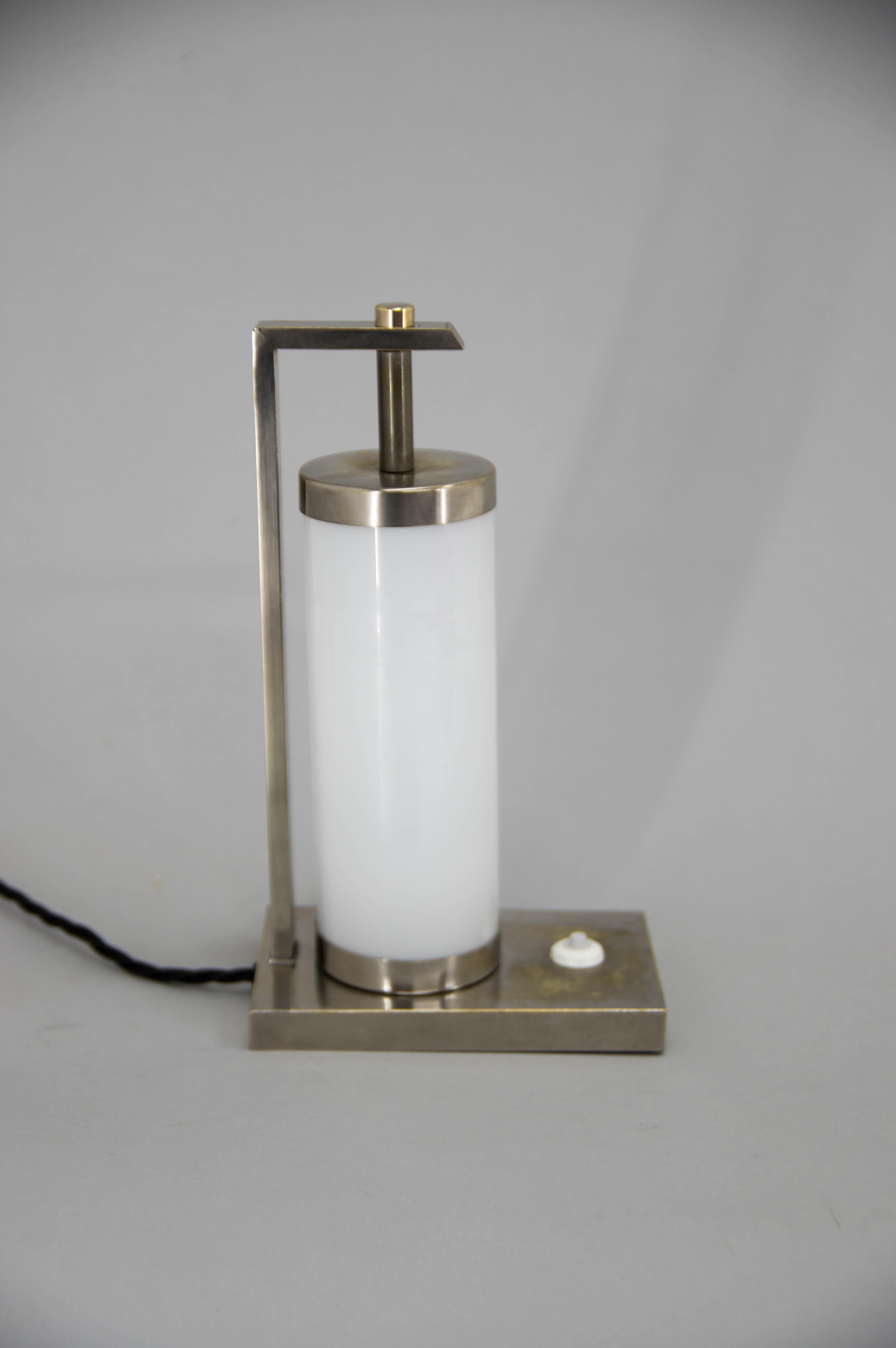 Opaline Glass Bauhaus / Functionalist Table or Bedside Lamp, 1930s
