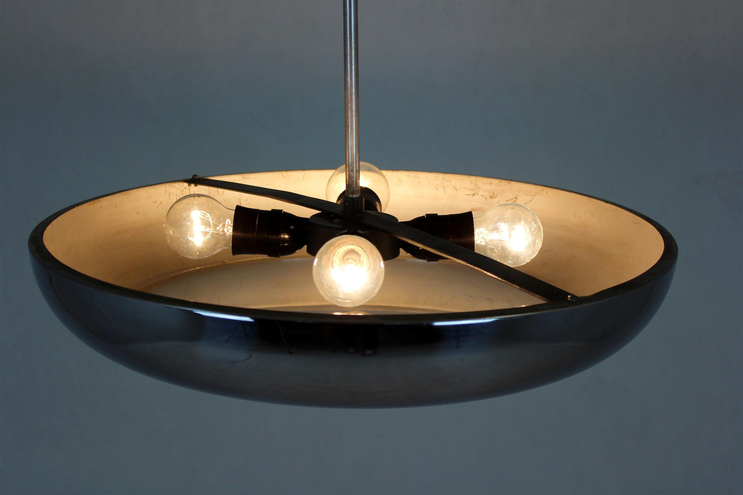 Bauhaus Functionalist Ufo Pendant Lamp by Josef Hurka for Napako, 1930s For Sale 7