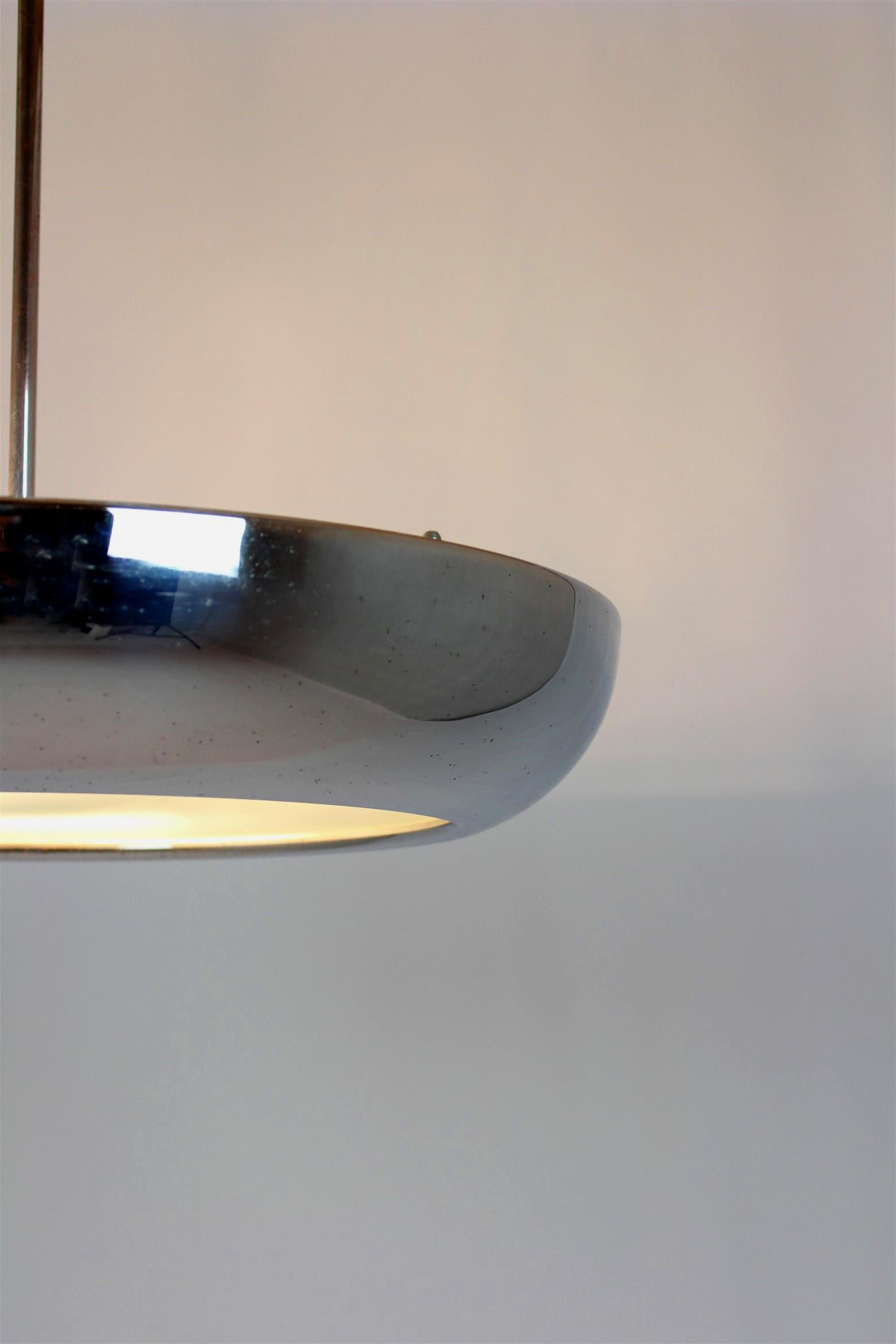 Bauhaus Functionalist Ufo Pendant Lamp by Josef Hurka for Napako, 1930s For Sale 11