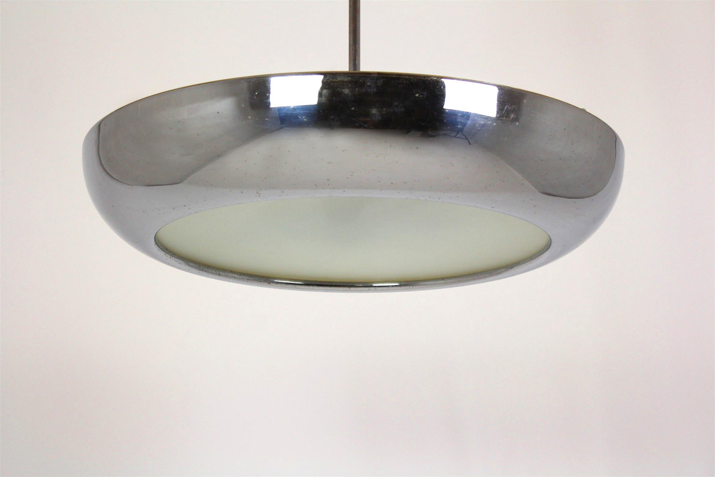 Mid-20th Century Bauhaus Functionalist Ufo Pendant Lamp by Josef Hurka for Napako, 1930s For Sale