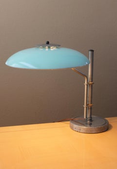 Bauhaus Gerald Thurston Art Deco Saucer Swing Arm Lamp! Lightolier Blue MCM 40s