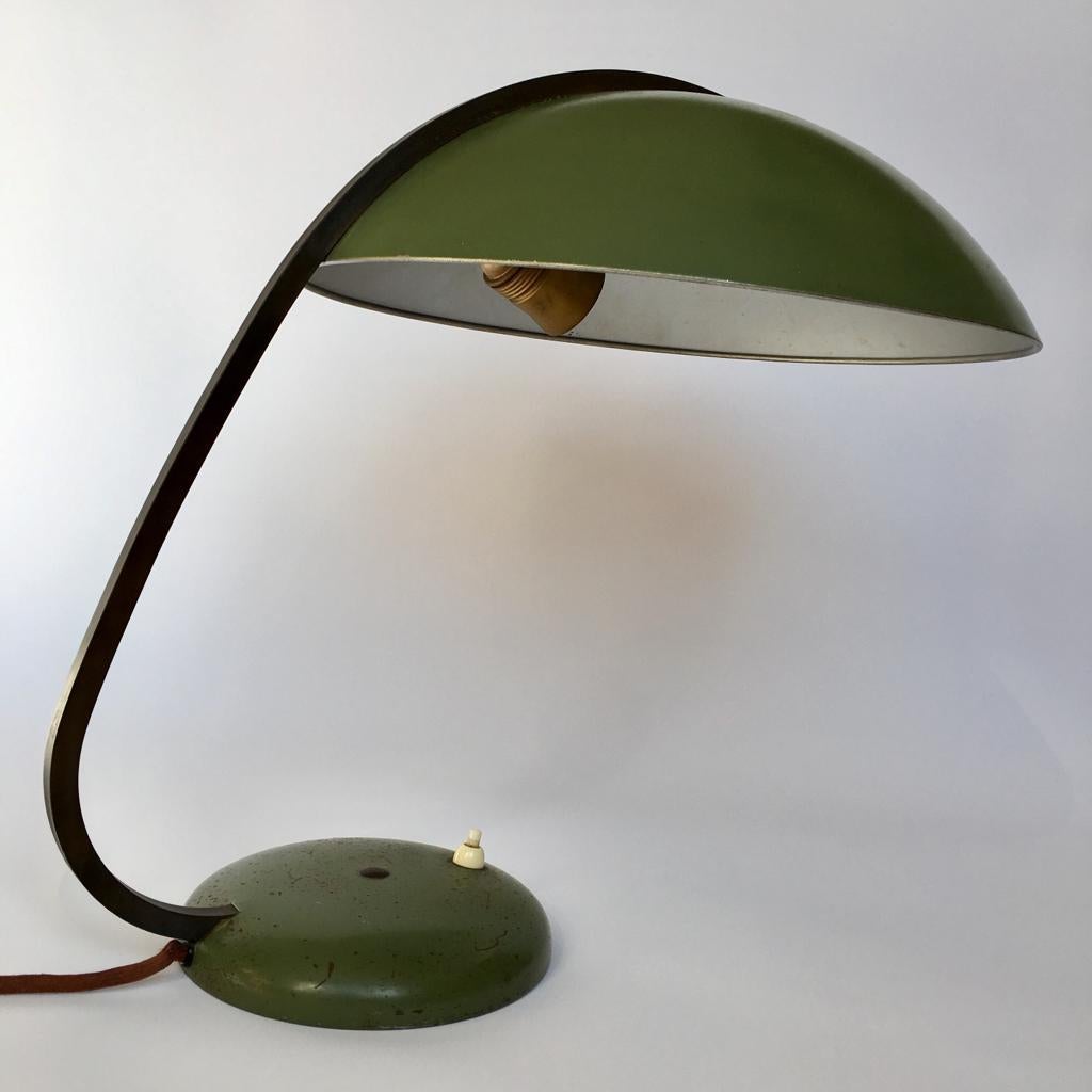 Bauhaus German Green Metal and Brass Desk Lamp, 1930s For Sale 5