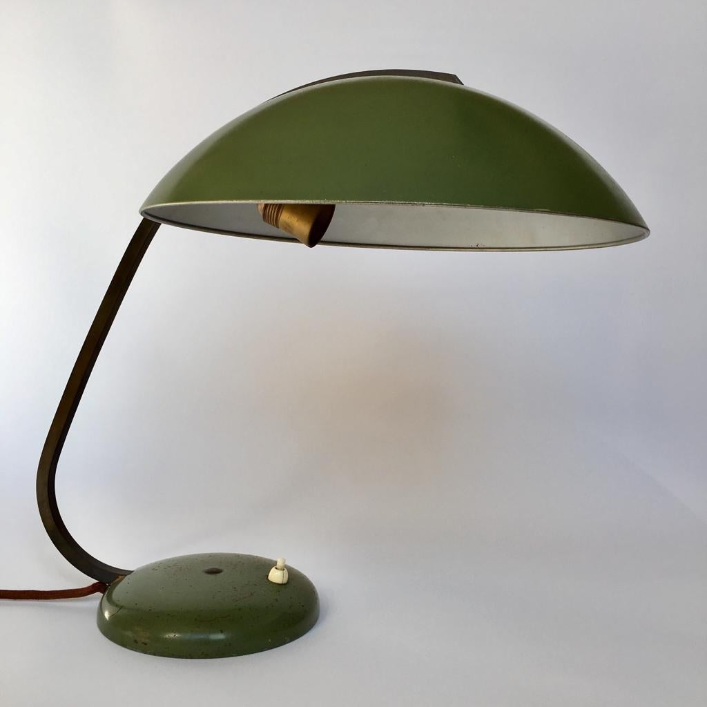 Bauhaus German Green Metal and Brass Desk Lamp, 1930s For Sale 6