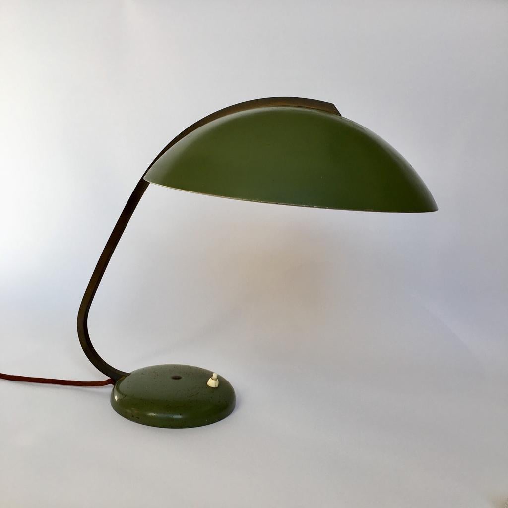 Bauhaus German Green Metal and Brass Desk Lamp, 1930s For Sale 7