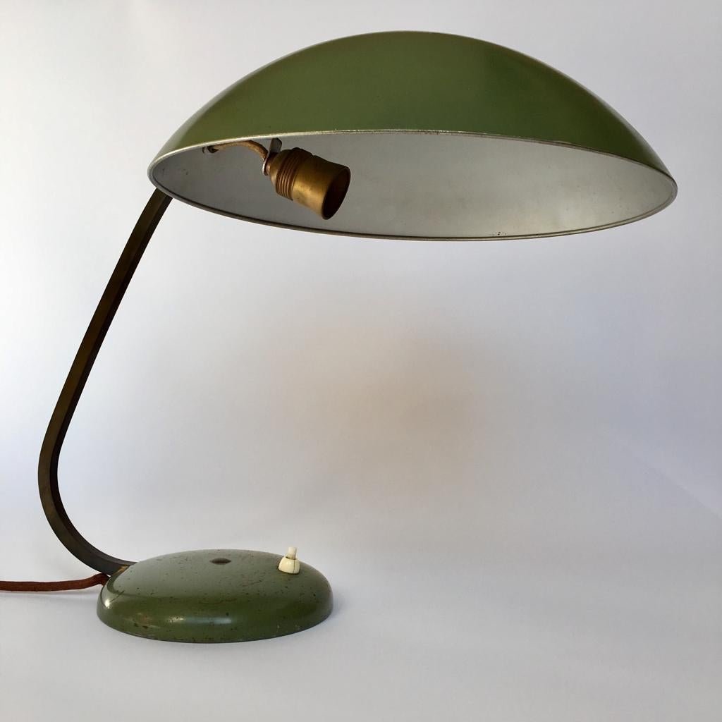 Bauhaus German Green Metal and Brass Desk Lamp, 1930s For Sale 8
