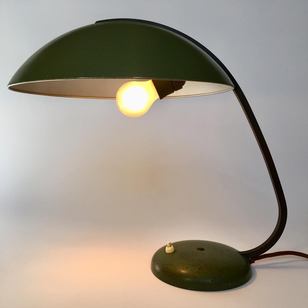 Bauhaus German Green Metal and Brass Desk Lamp, 1930s For Sale 13