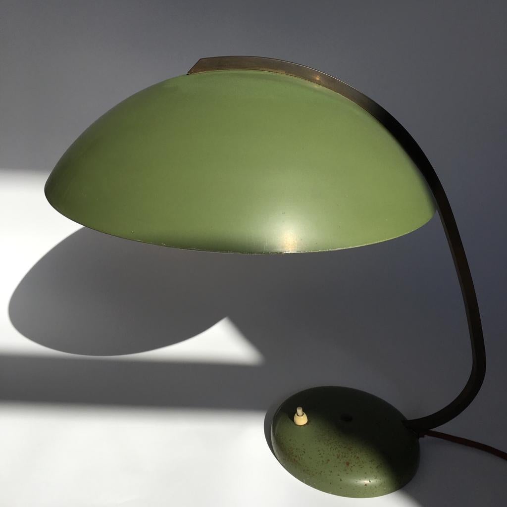 Painted Bauhaus German Green Metal and Brass Desk Lamp, 1930s For Sale