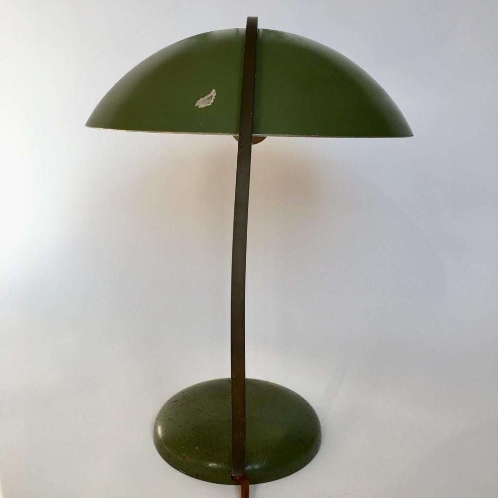 Bauhaus German Green Metal and Brass Desk Lamp, 1930s For Sale 2