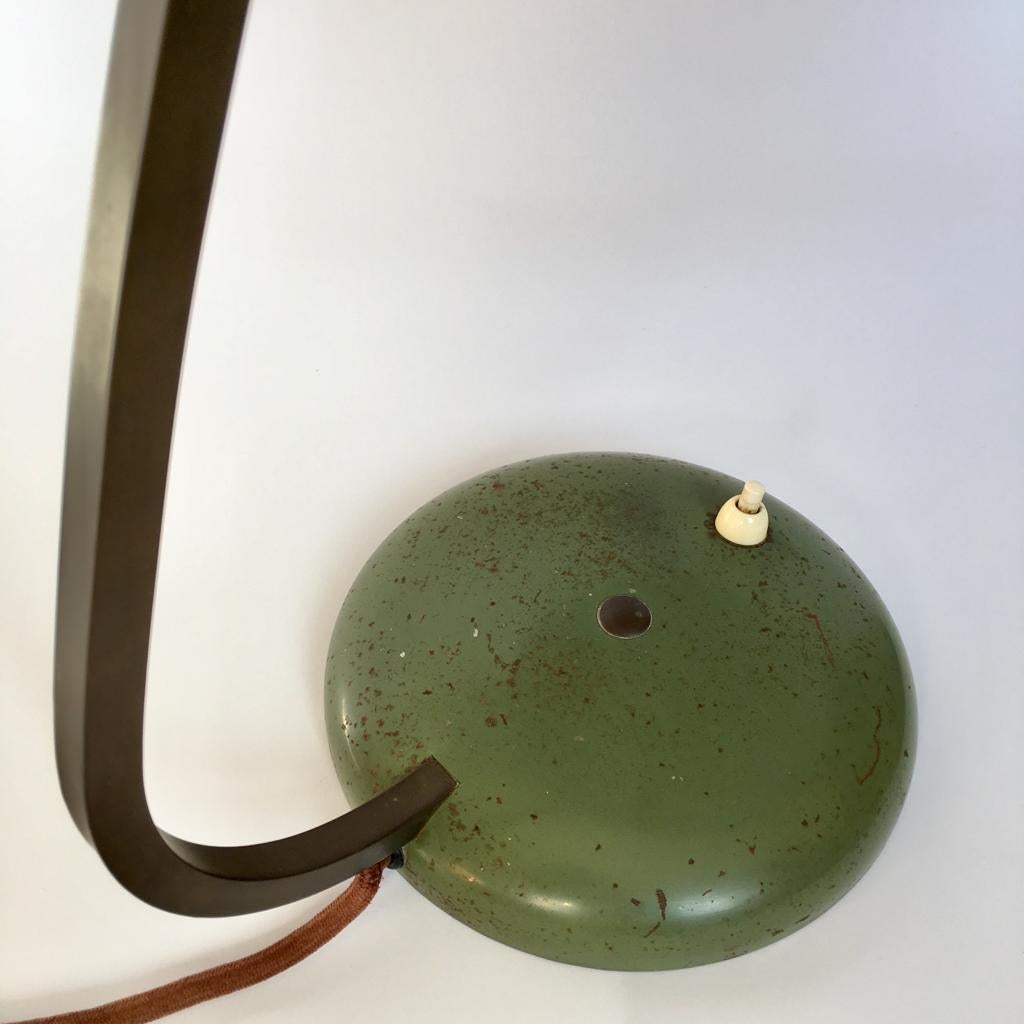 Bauhaus German Green Metal and Brass Desk Lamp, 1930s For Sale 4