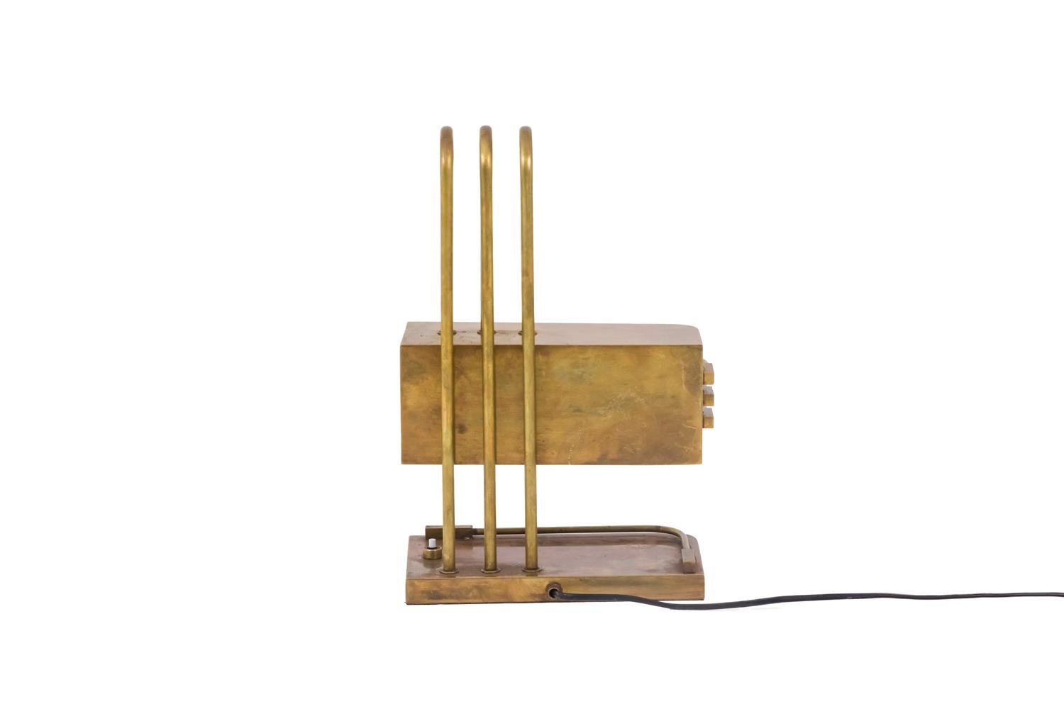 German Bauhaus, Gilt Brass Lamp, 1920s