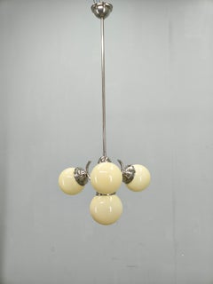 Bauhaus Globe Chandelier Czechoslovakia 1930s Chrome Pendant