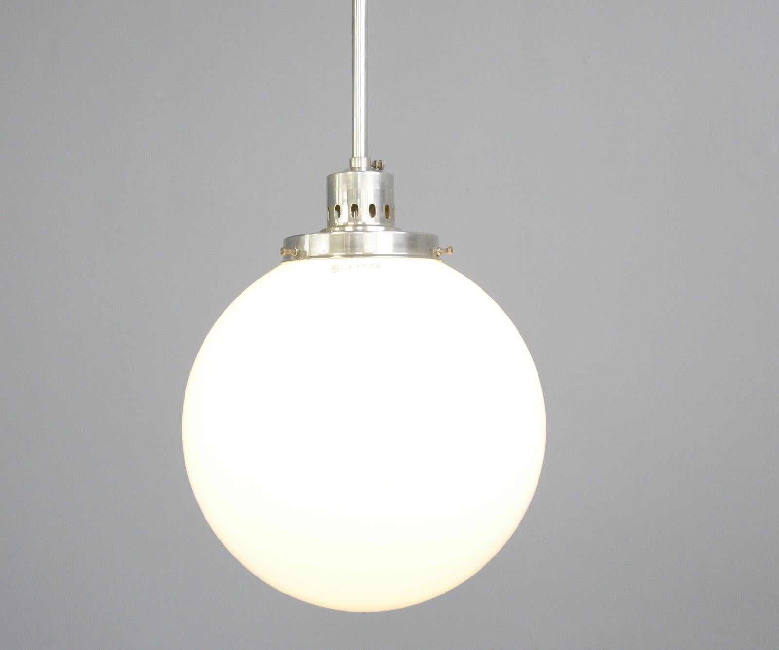 Opaline Glass Bauhaus Globe Pendant Light by Siemens, circa 1930s