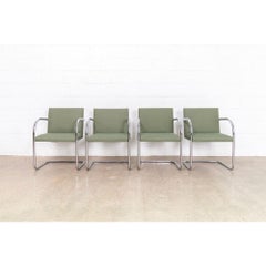 Bauhaus Green Brno Tubular Cantilever Dining Chairs by Mies Van Der Rohe
