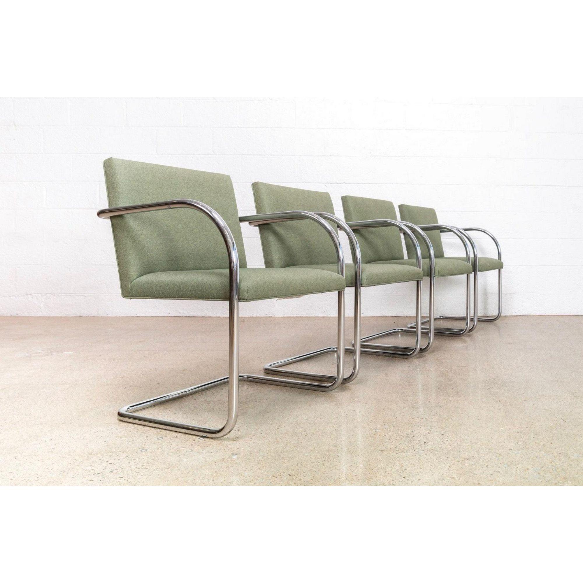 American Bauhaus Green Brno Tubular Cantilever Dining Chairs by Mies Van Der Rohe