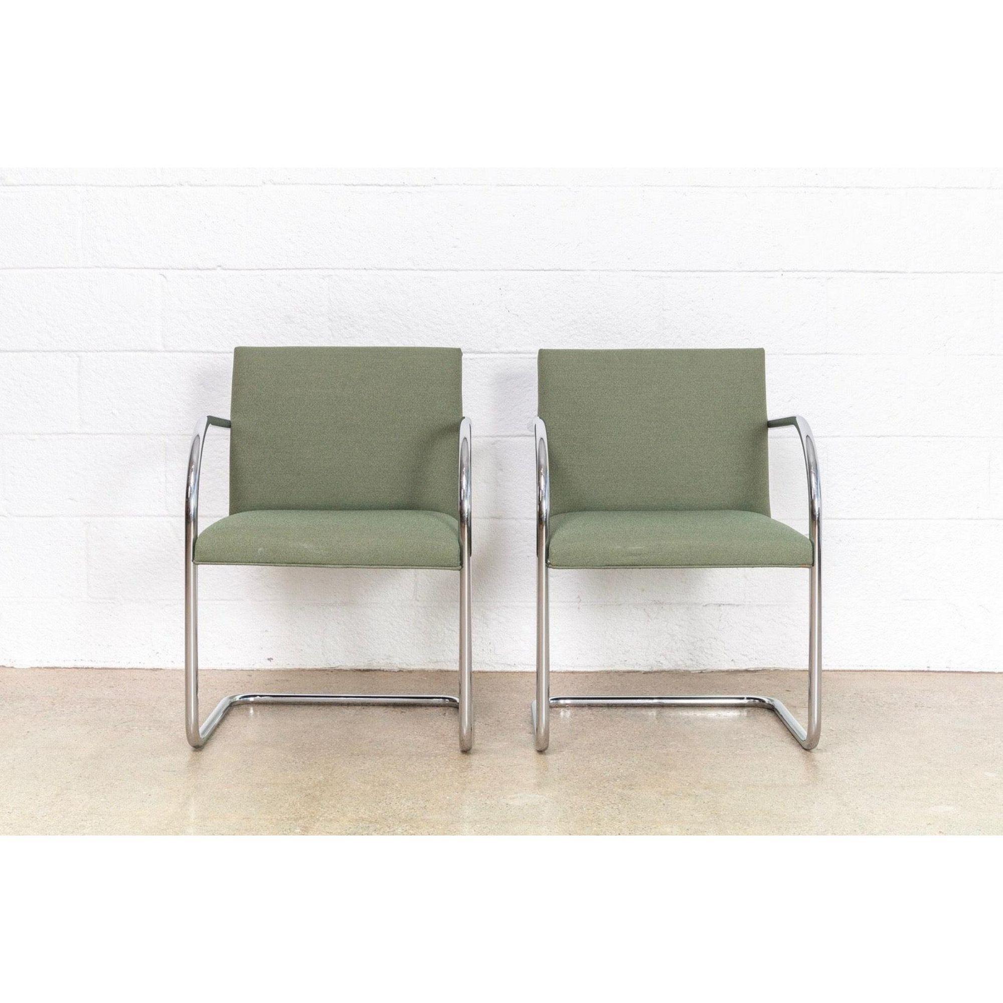 Bauhaus Green Brno Tubular Cantilever Dining Chairs by Mies Van Der Rohe In Good Condition In Detroit, MI