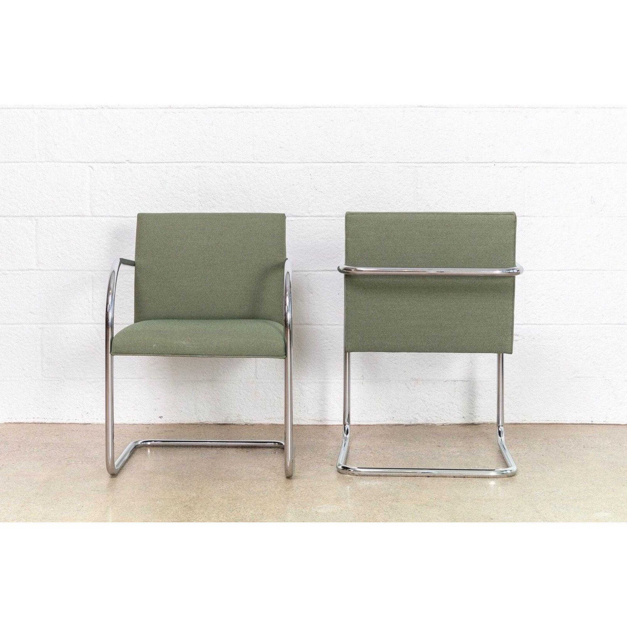 20th Century Bauhaus Green Brno Tubular Cantilever Dining Chairs by Mies Van Der Rohe