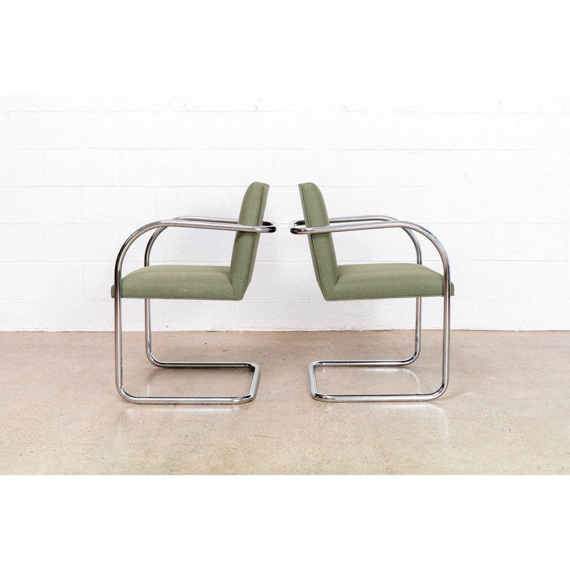 Steel Bauhaus Green Brno Tubular Cantilever Dining Chairs by Mies Van Der Rohe