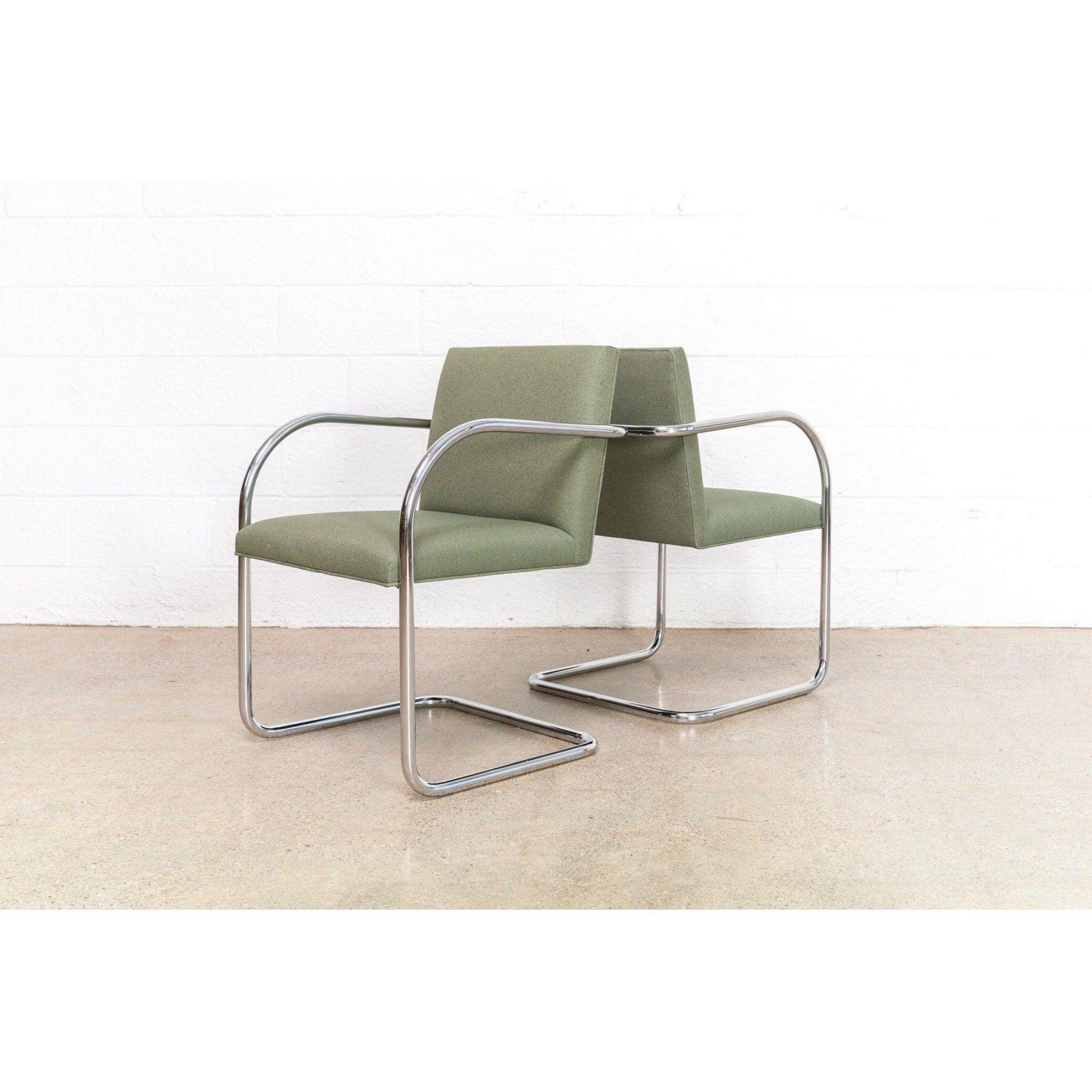 Bauhaus Green Brno Tubular Cantilever Dining Chairs by Mies Van Der Rohe 1