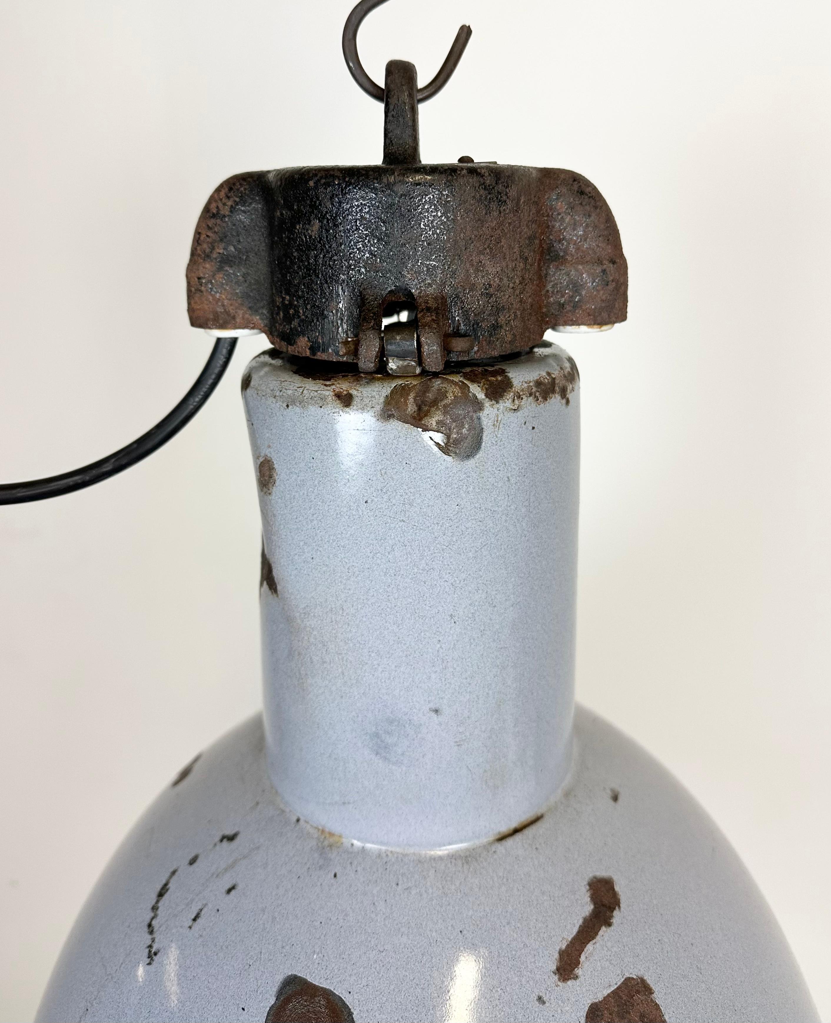 Cast Bauhaus Grey Enamel Industrial Pendant Lamp, 1950s For Sale