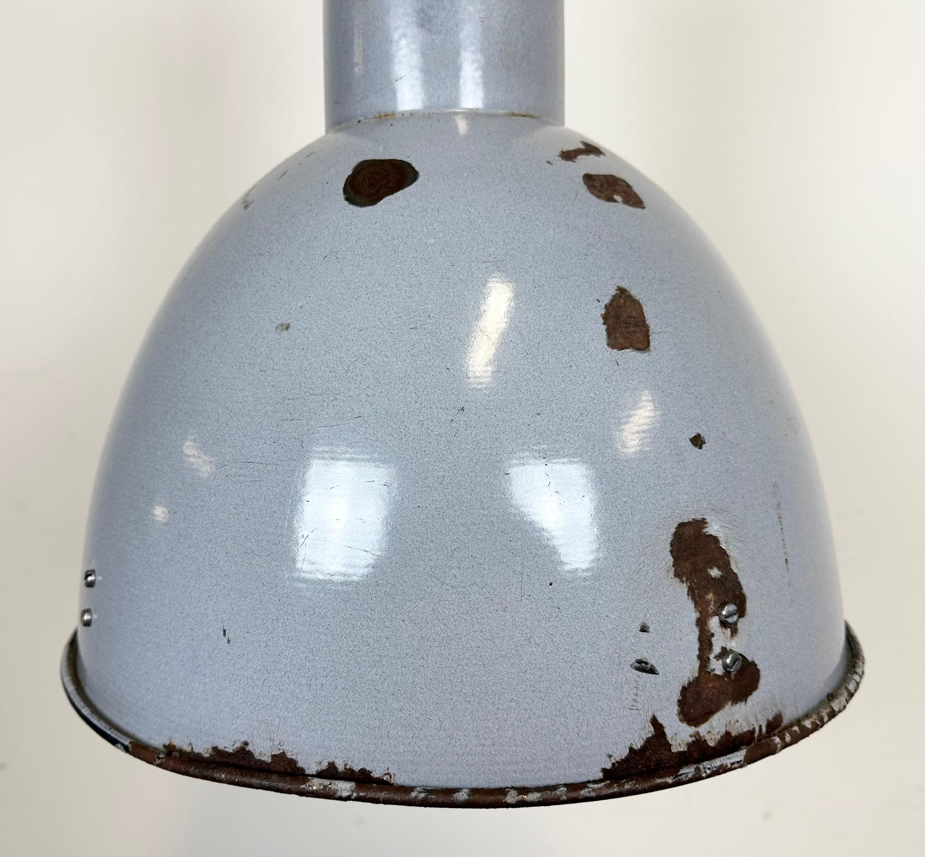 Bauhaus Grey Enamel Industrial Pendant Lamp, 1950s In Fair Condition For Sale In Kojetice, CZ