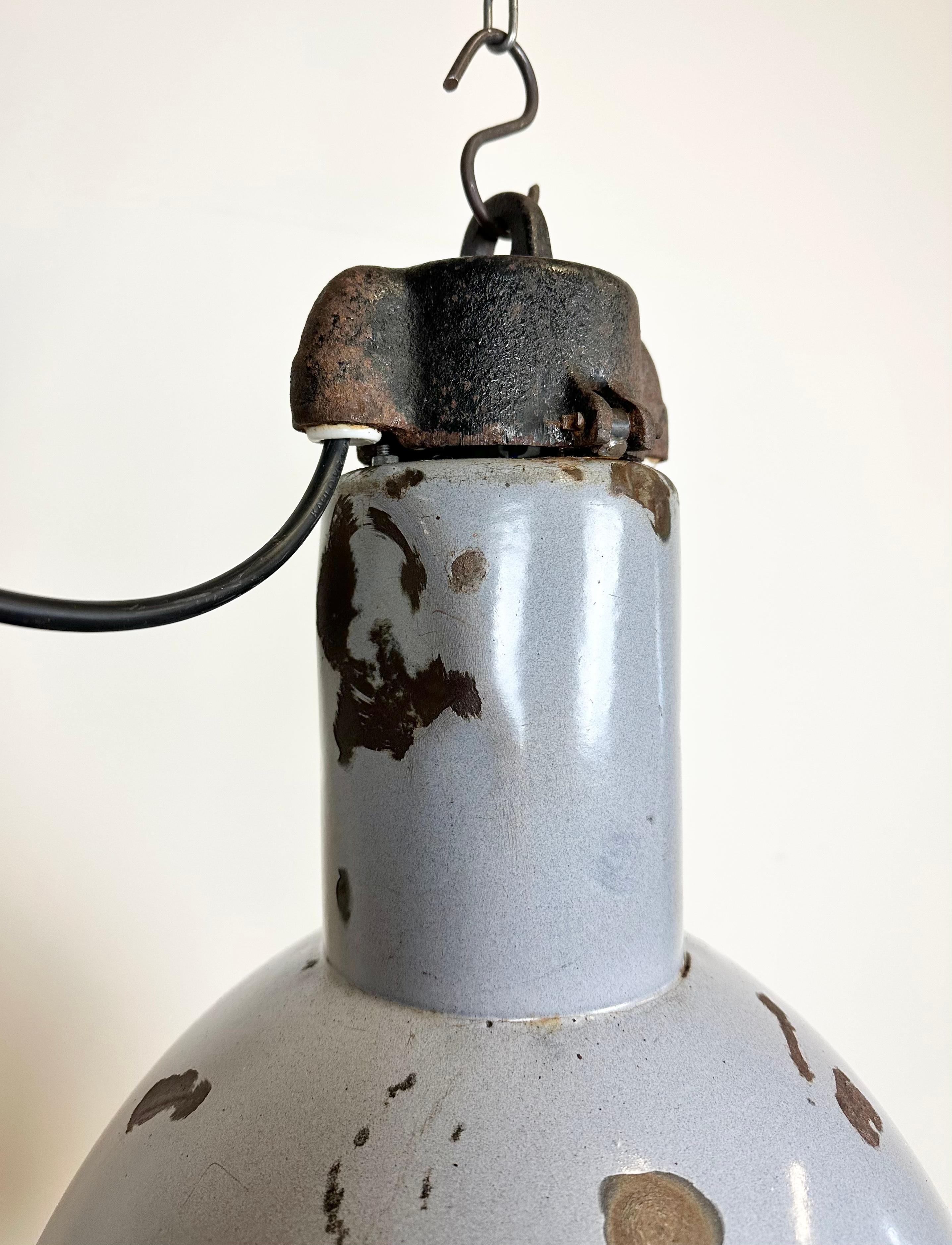 20th Century Bauhaus Grey Enamel Industrial Pendant Lamp, 1950s For Sale