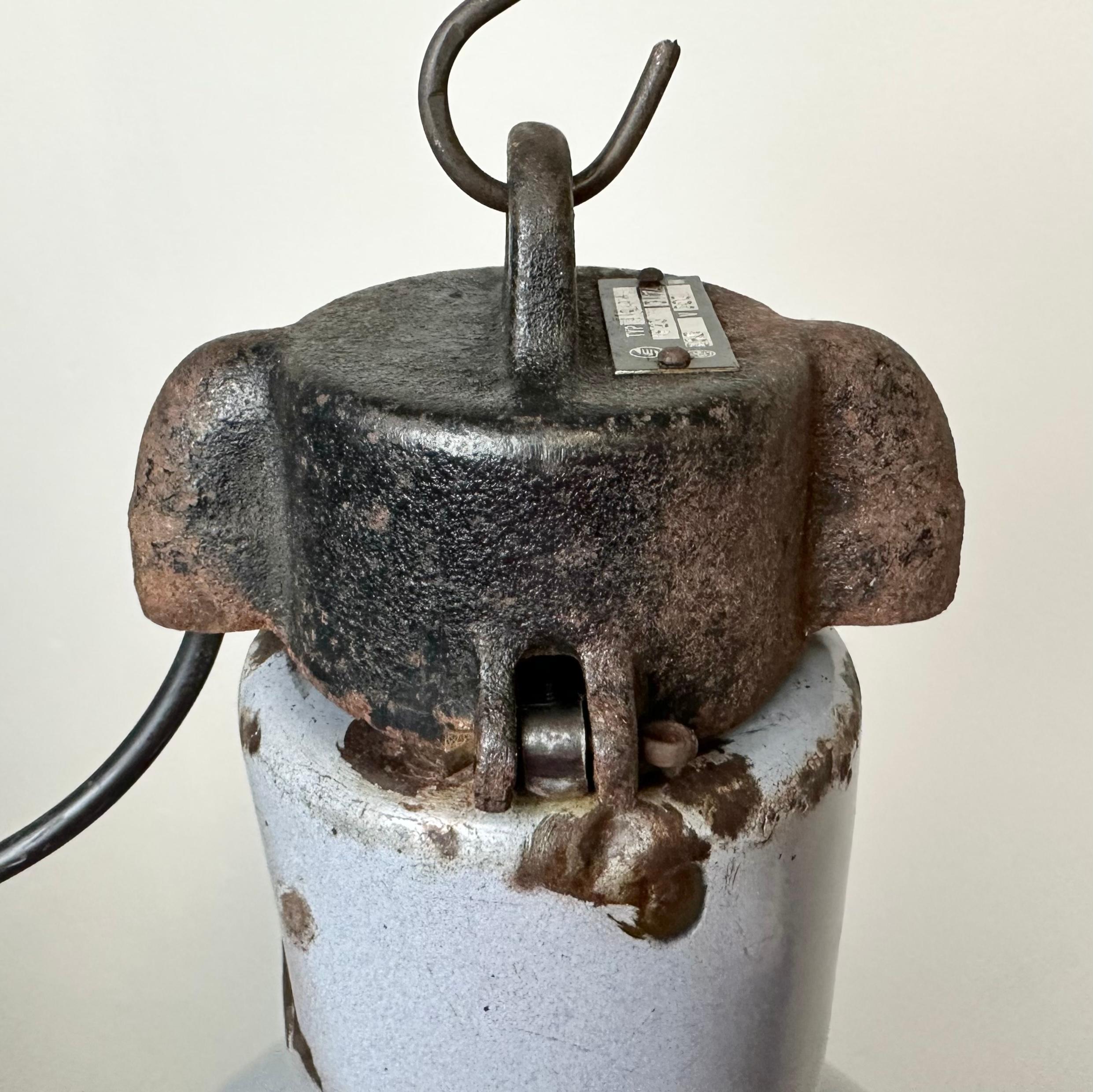 Bauhaus Grey Enamel Industrial Pendant Lamp, 1950s For Sale 1