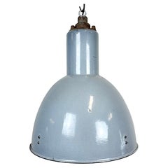 Bauhaus Grey Enamel Industrial Pendant Lamp, 1950s