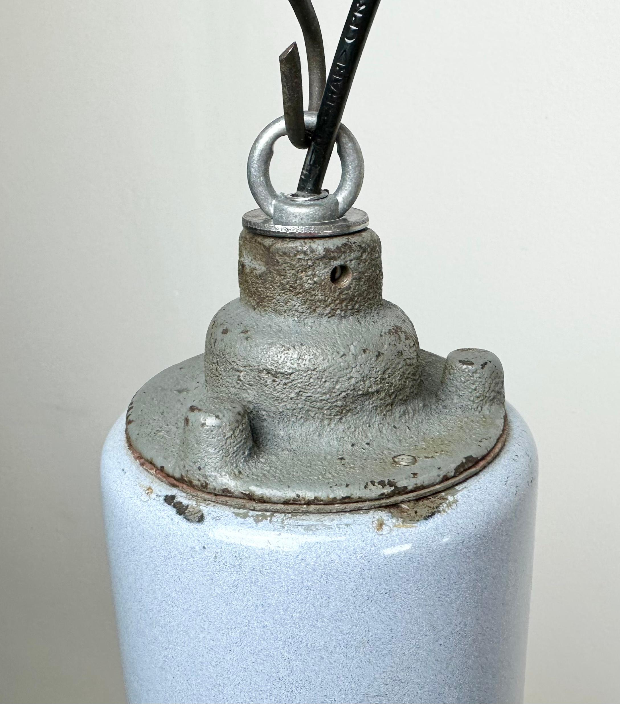 Bauhaus Grey Enamel Industrial Pendant Lamp with Glass Cover, 1950s For Sale 2