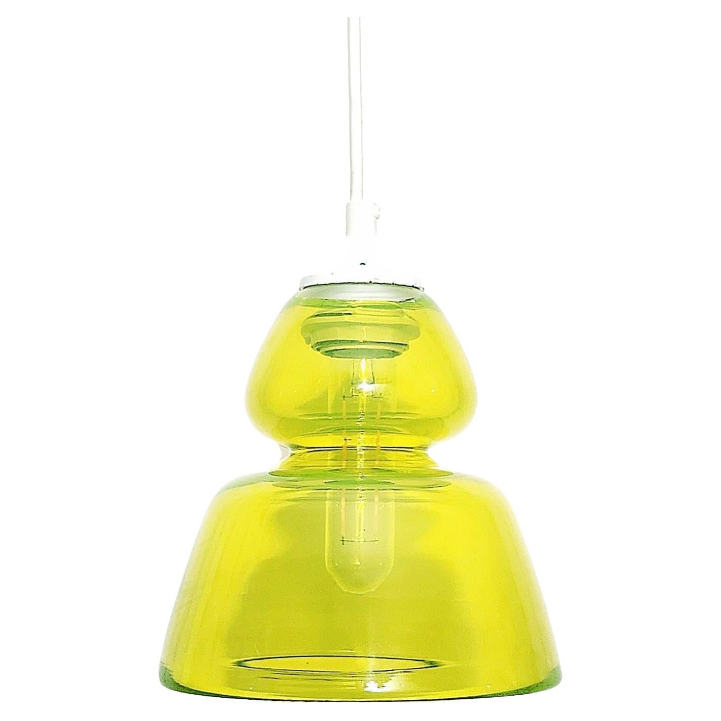 Bauhaus Groove Series Cone Pendant in Opal Yellow, Handmade Glass Lighting