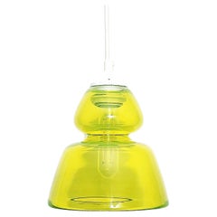 Bauhaus Groove Series Cone Pendant in Opal Yellow, Handmade Glass Lighting
