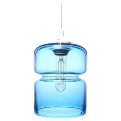 Bauhaus Groove Series Würfel-Pendelleuchte in Blau, handgefertigte moderne Glasleuchte
