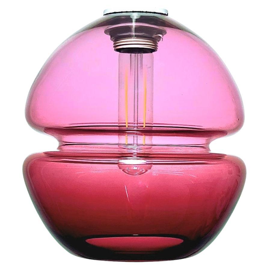Bauhaus Groove Series Orb Pendant in Ruby, Handmade Modern Glass Lighting