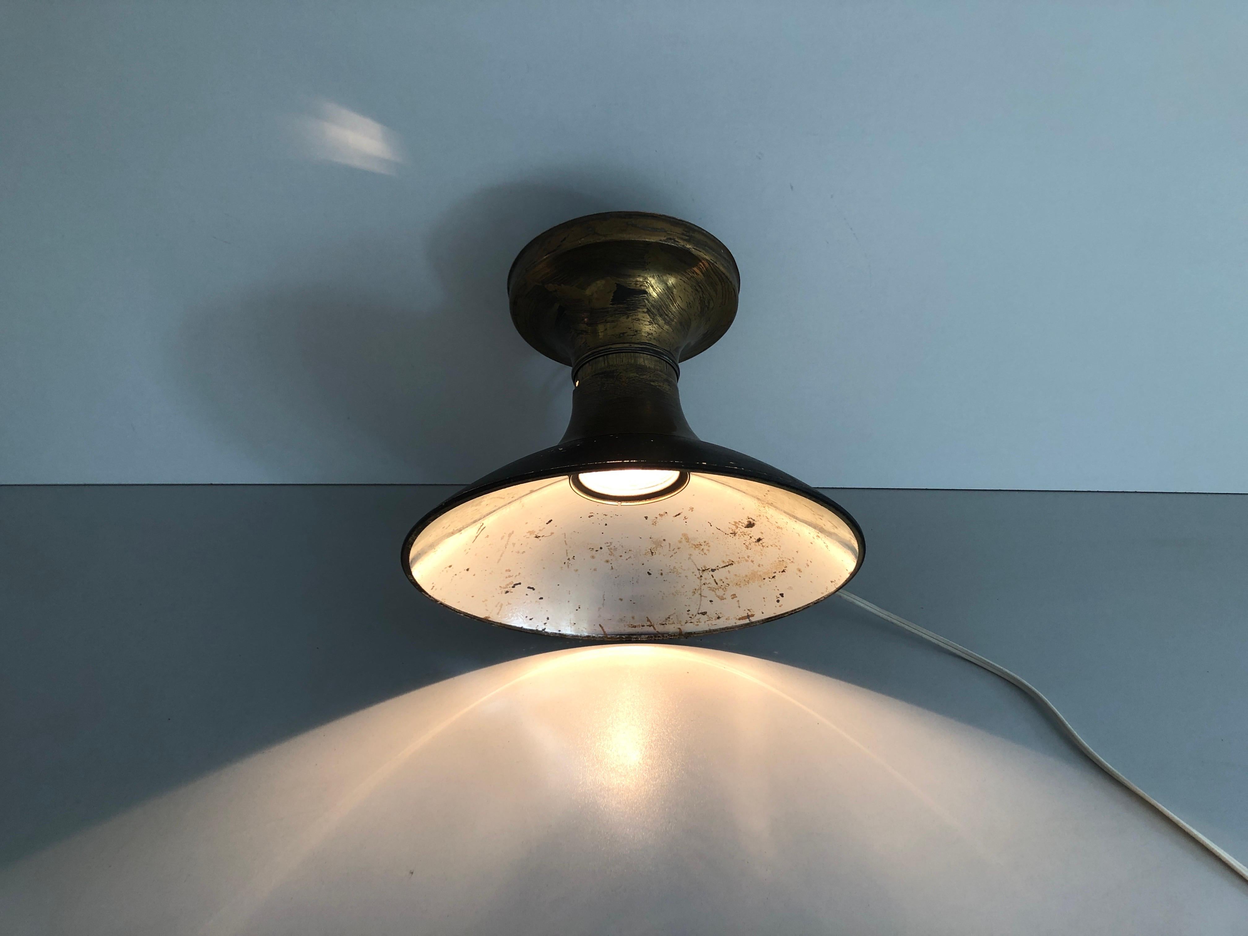 Bauhaus Industrial Black Brass Ceiling Lamp by Carl Zeiss Ikon, 1940s, Germany For Sale 6