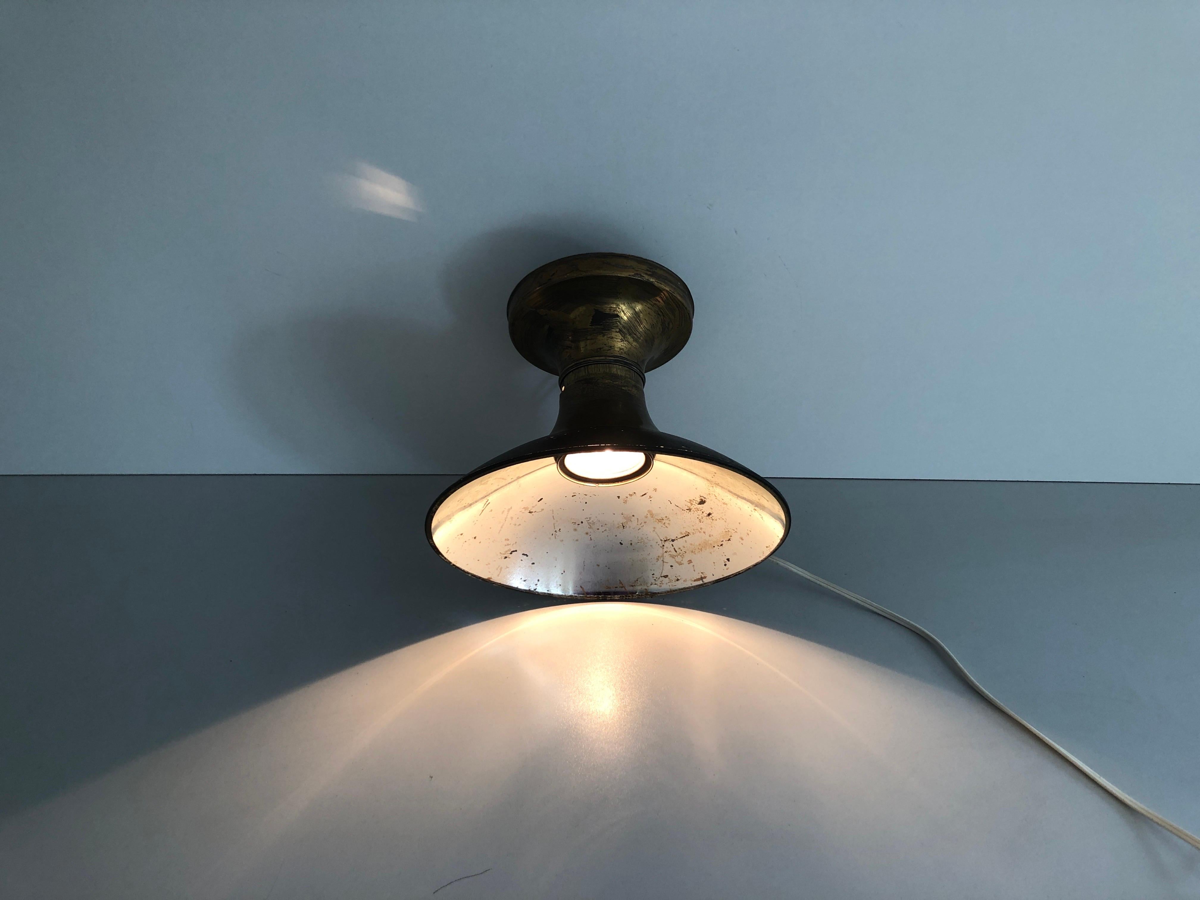 Bauhaus Industrial Black Brass Ceiling Lamp by Carl Zeiss Ikon, 1940s, Germany For Sale 7
