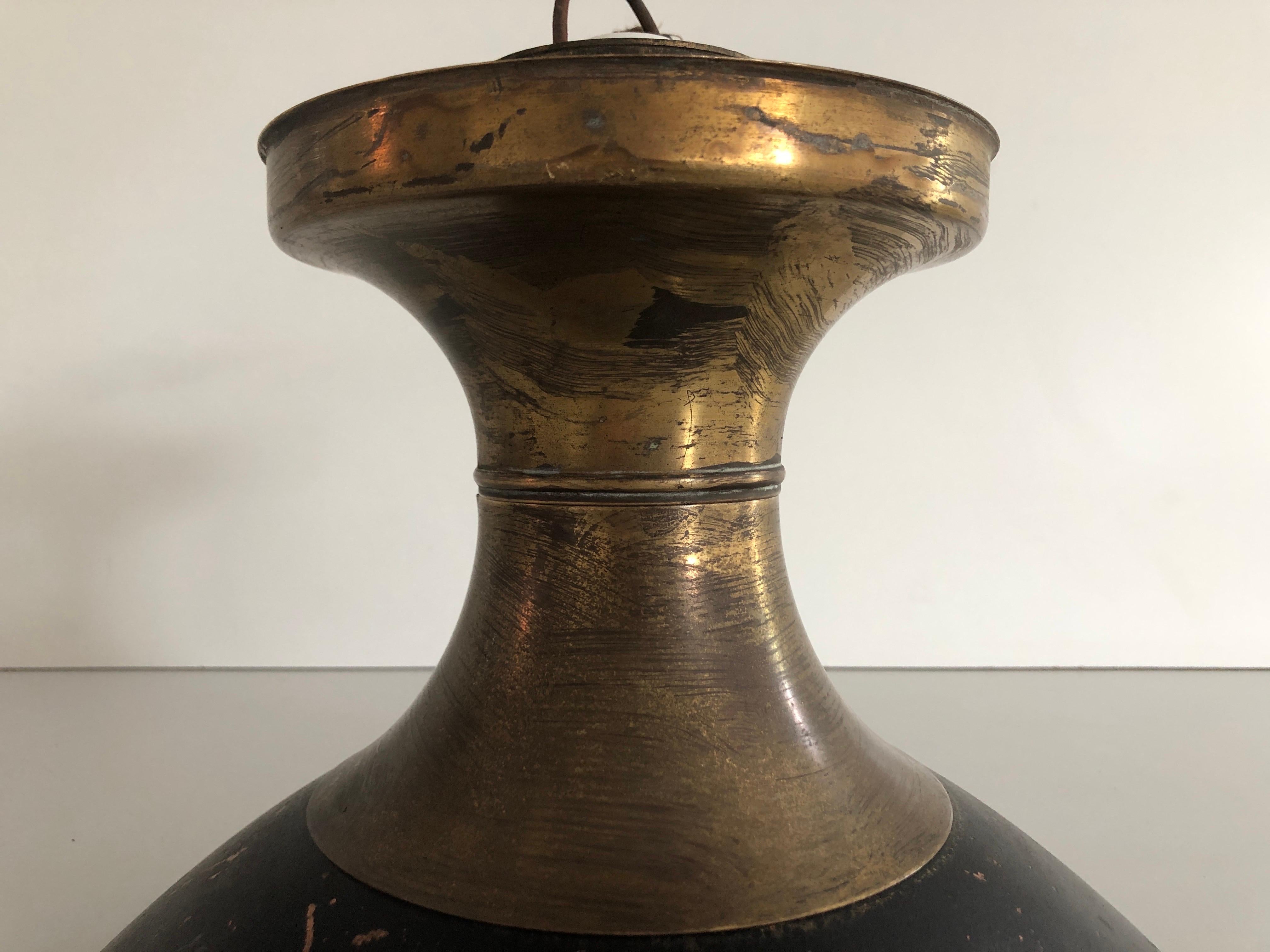 Bauhaus Industrial Black Brass Ceiling Lamp by Carl Zeiss Ikon, 1940s, Germany In Good Condition For Sale In Hagenbach, DE