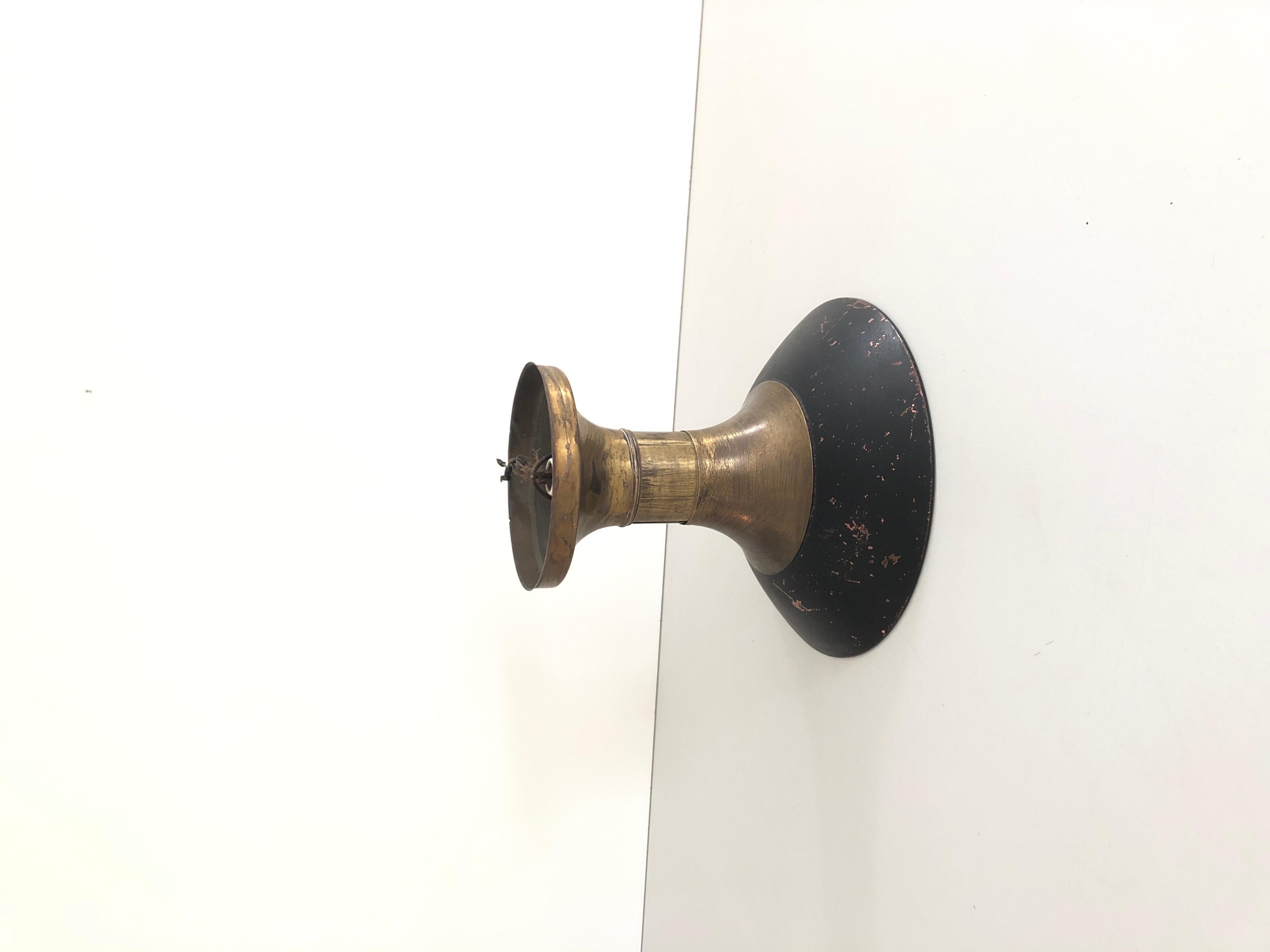 Mid-20th Century Bauhaus Industrial Black Brass Ceiling Lamp by Carl Zeiss Ikon, 1940s, Germany For Sale