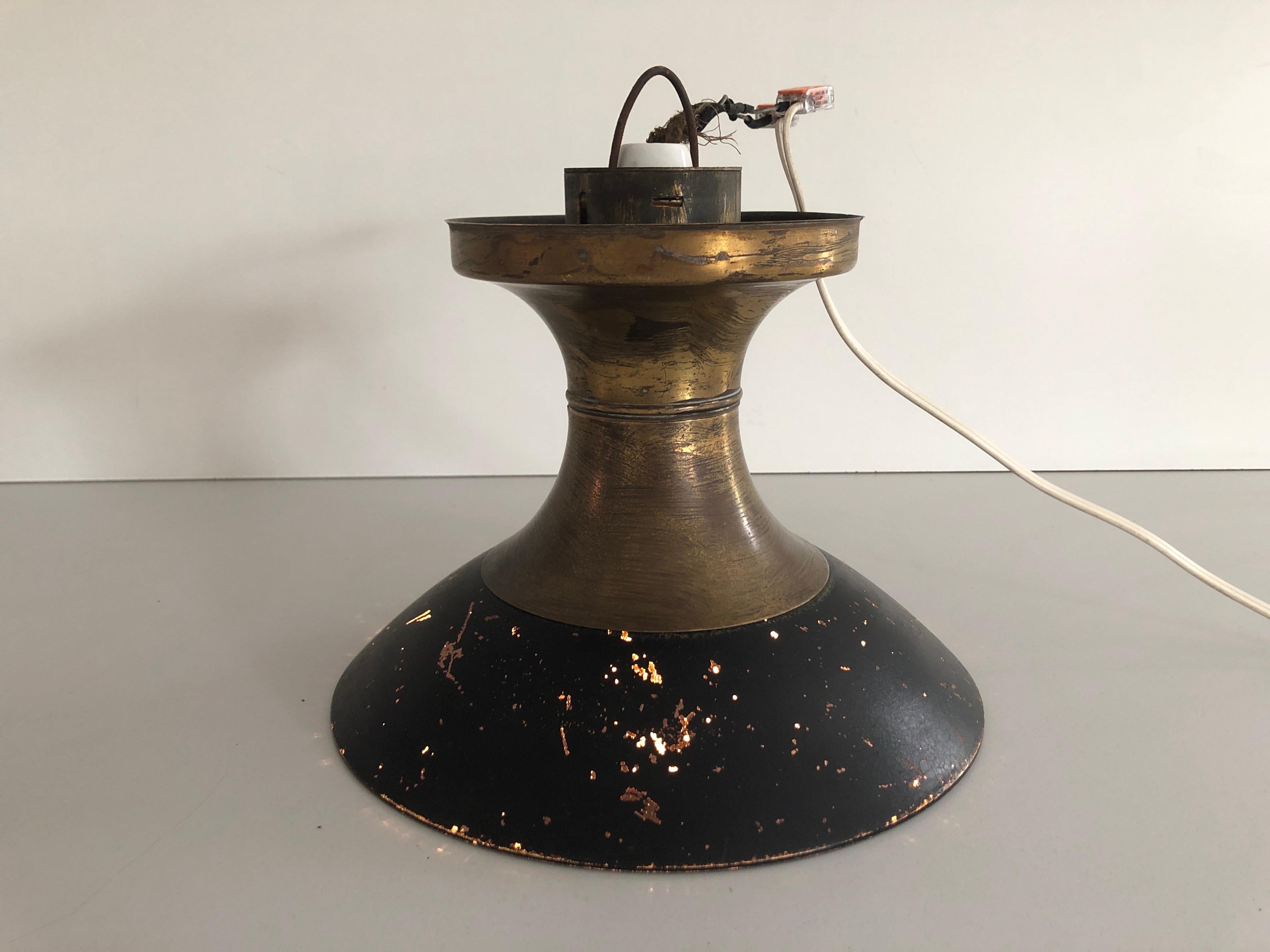 Bauhaus Industrial Black Brass Ceiling Lamp by Carl Zeiss Ikon, 1940s, Germany For Sale 1