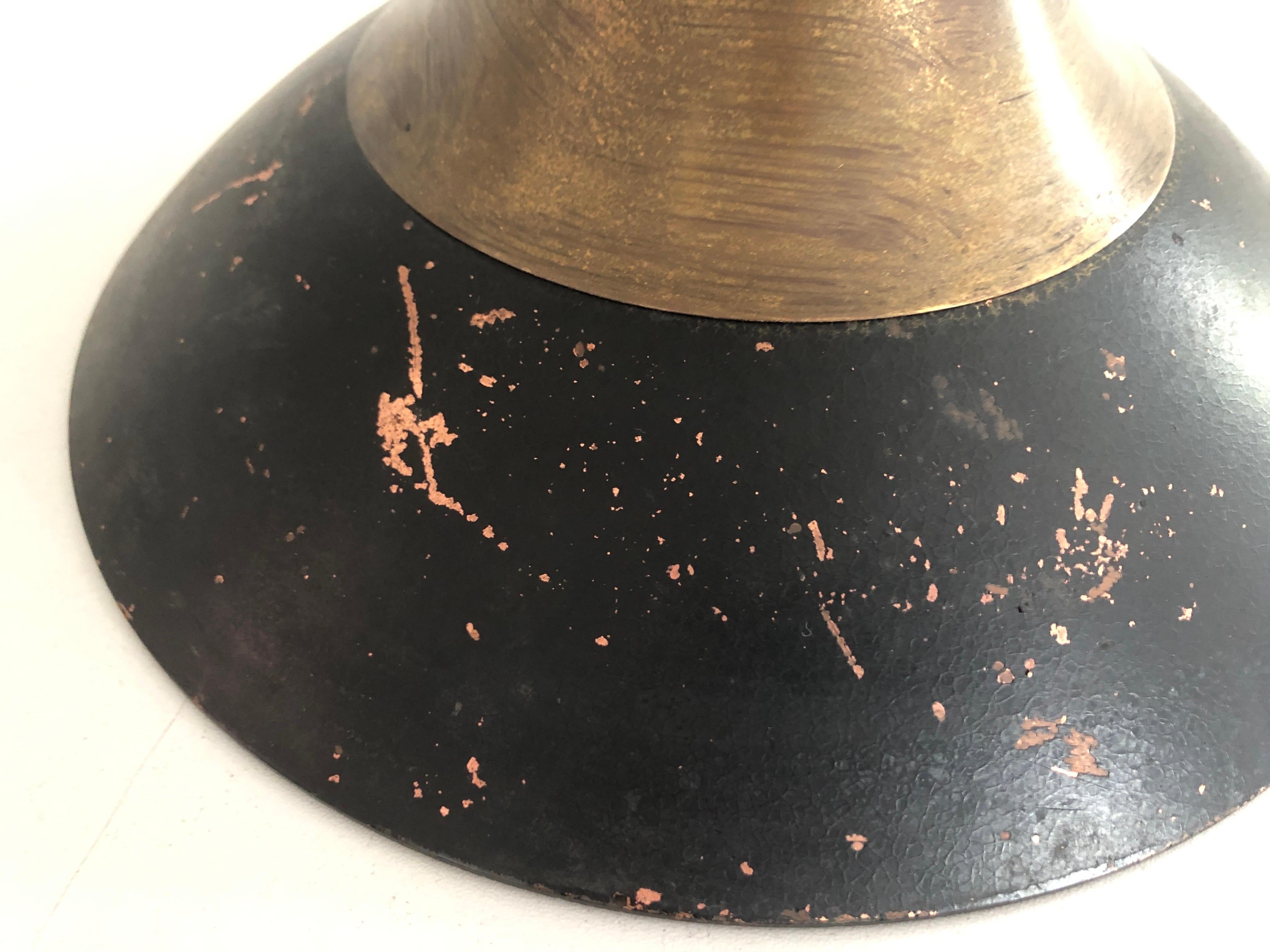 Bauhaus Industrial Black Brass Ceiling Lamp by Carl Zeiss Ikon, 1940s, Germany For Sale 2